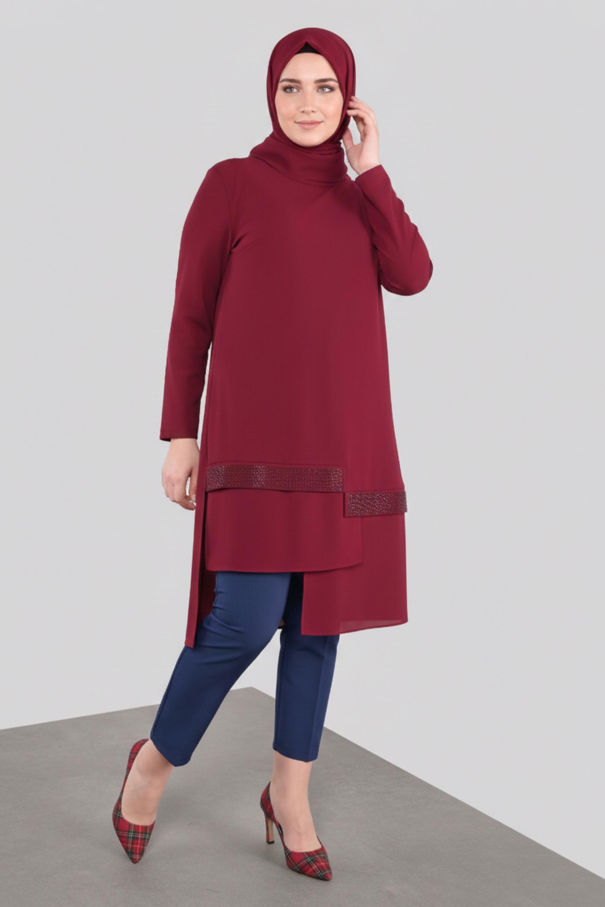 Tesettür giyim LACİVERT ARA BEL PANTOLON 70129 