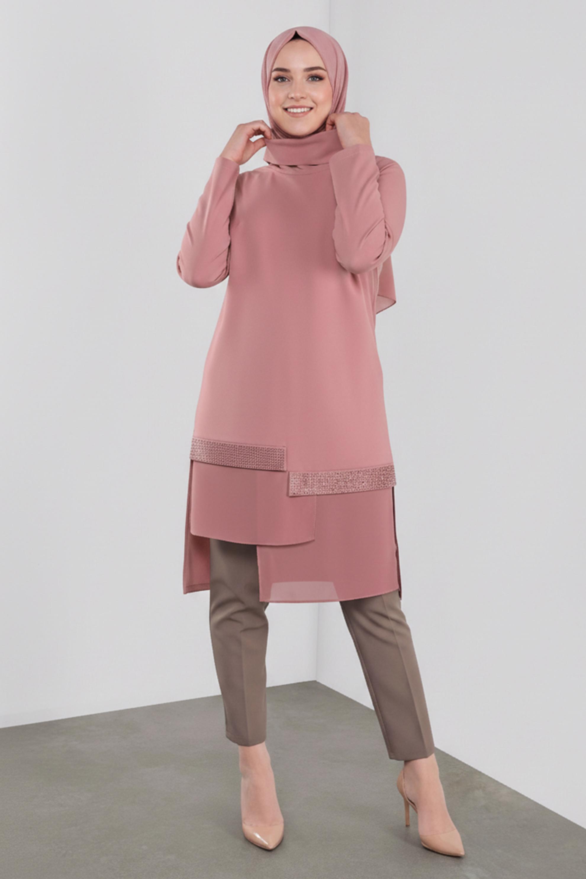 Tesettür giyim VİZON ARA BEL PANTOLON 70129 