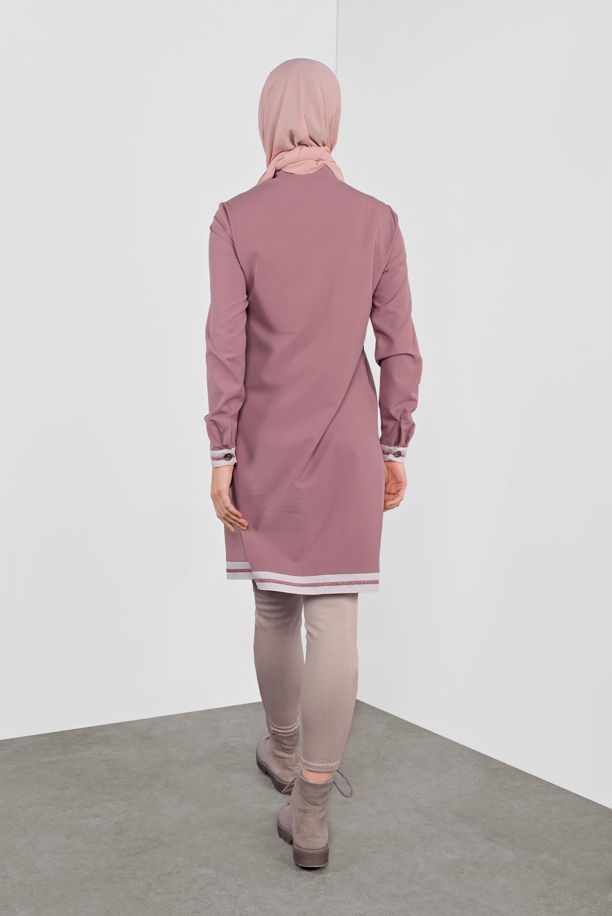 Tesettür giyim PEMBE ŞERİT DETAYLI TUNİK 41125 