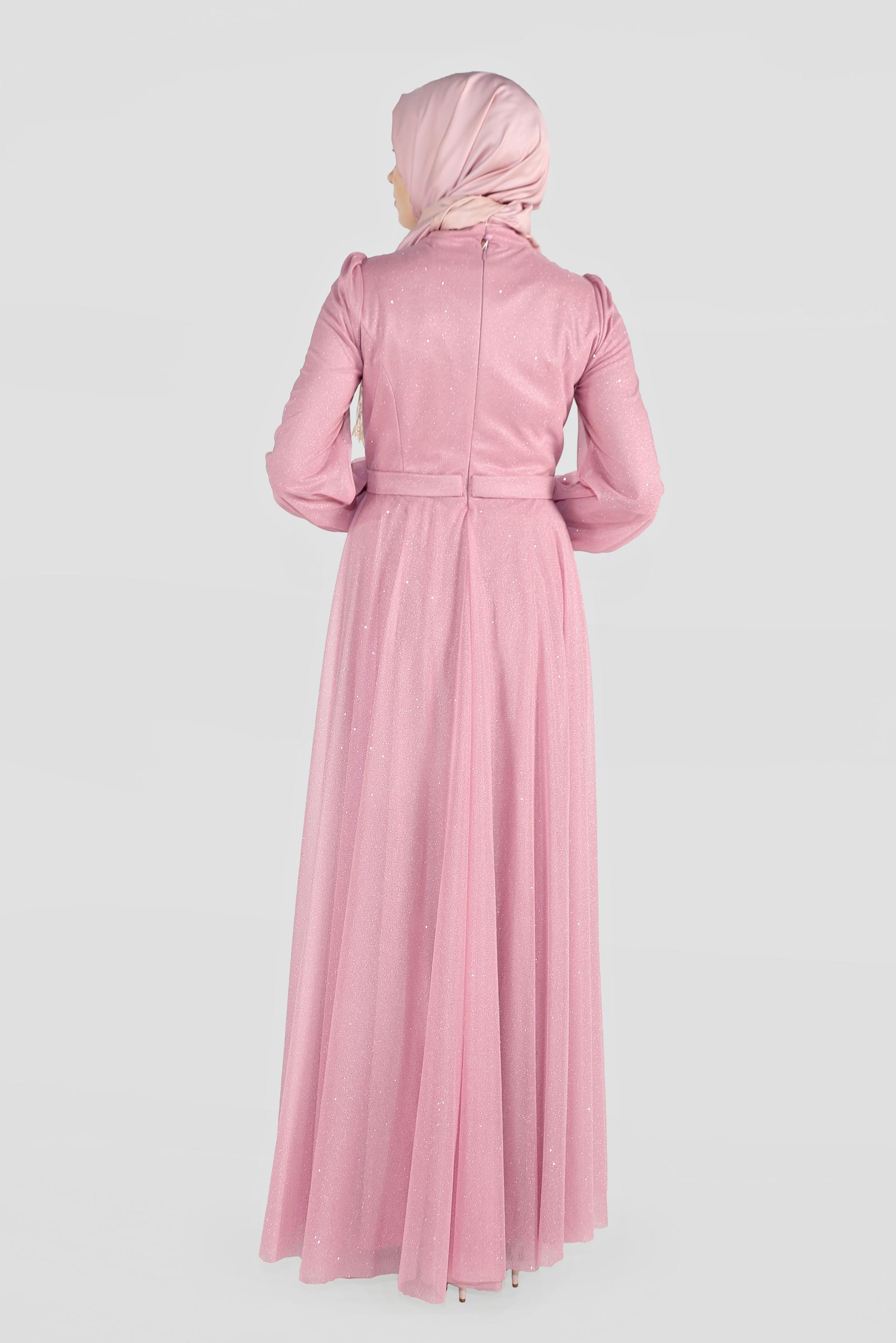 Hijab clothing POWDER FRONTAL CROSSOVER BEADED GLITTERY HIGH-WAIST NIGHTDRESS 50073