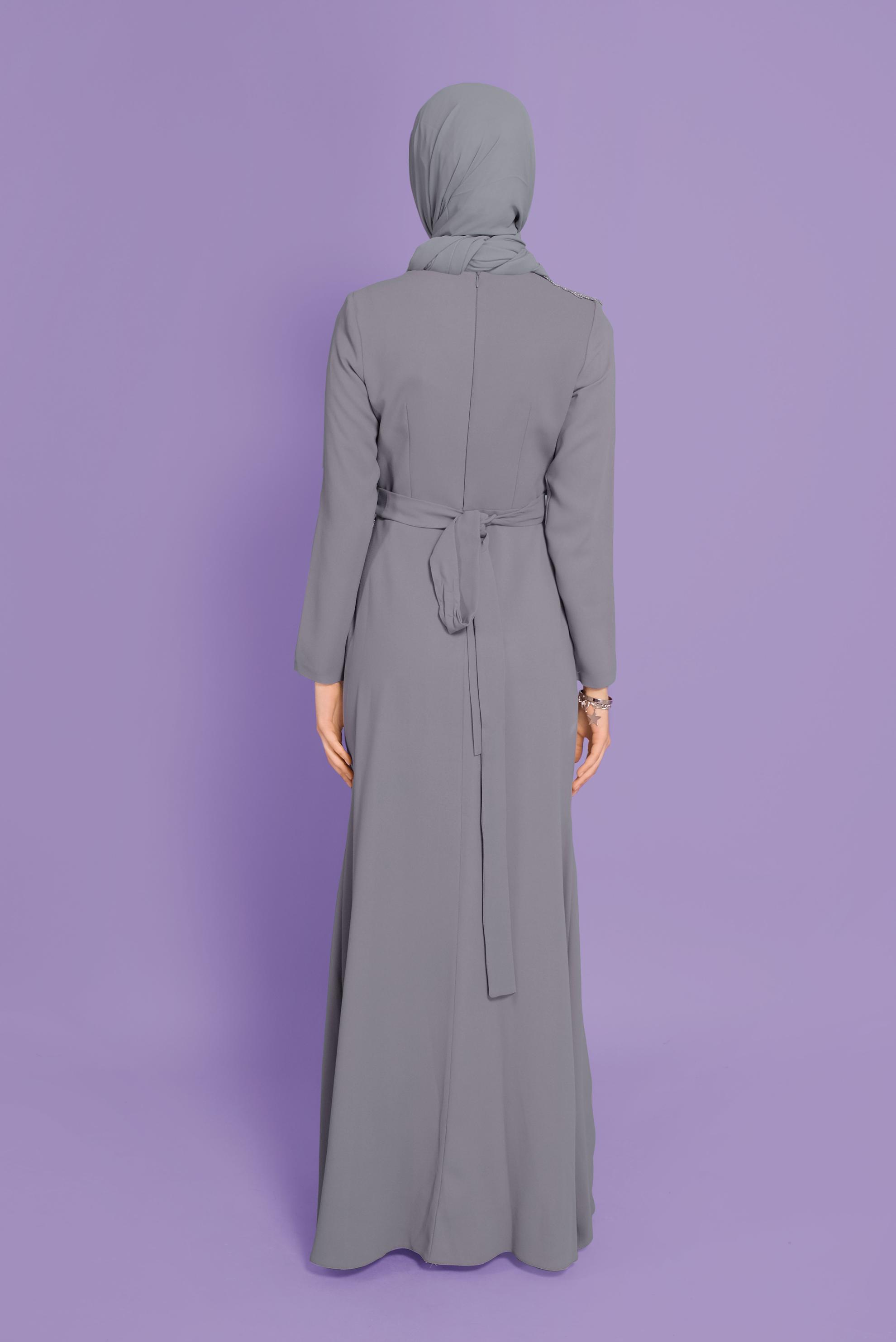 Tesettür giyim GÜMÜŞ KRUVAZE KREP ABİYE ELBİSE 50101