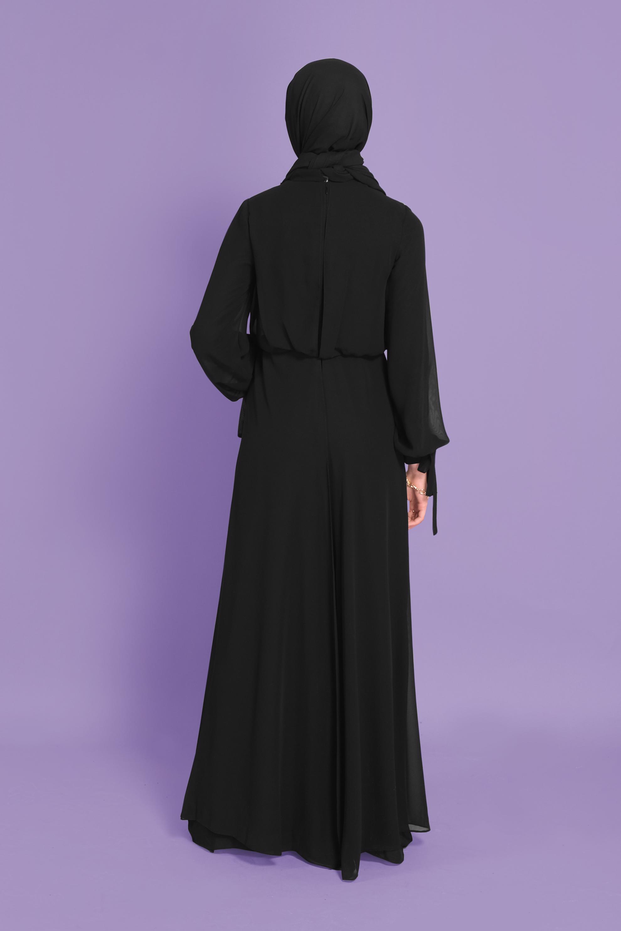 Tesettür giyim SİYAH NAKIŞLI ŞİFON ABİYE 50104 