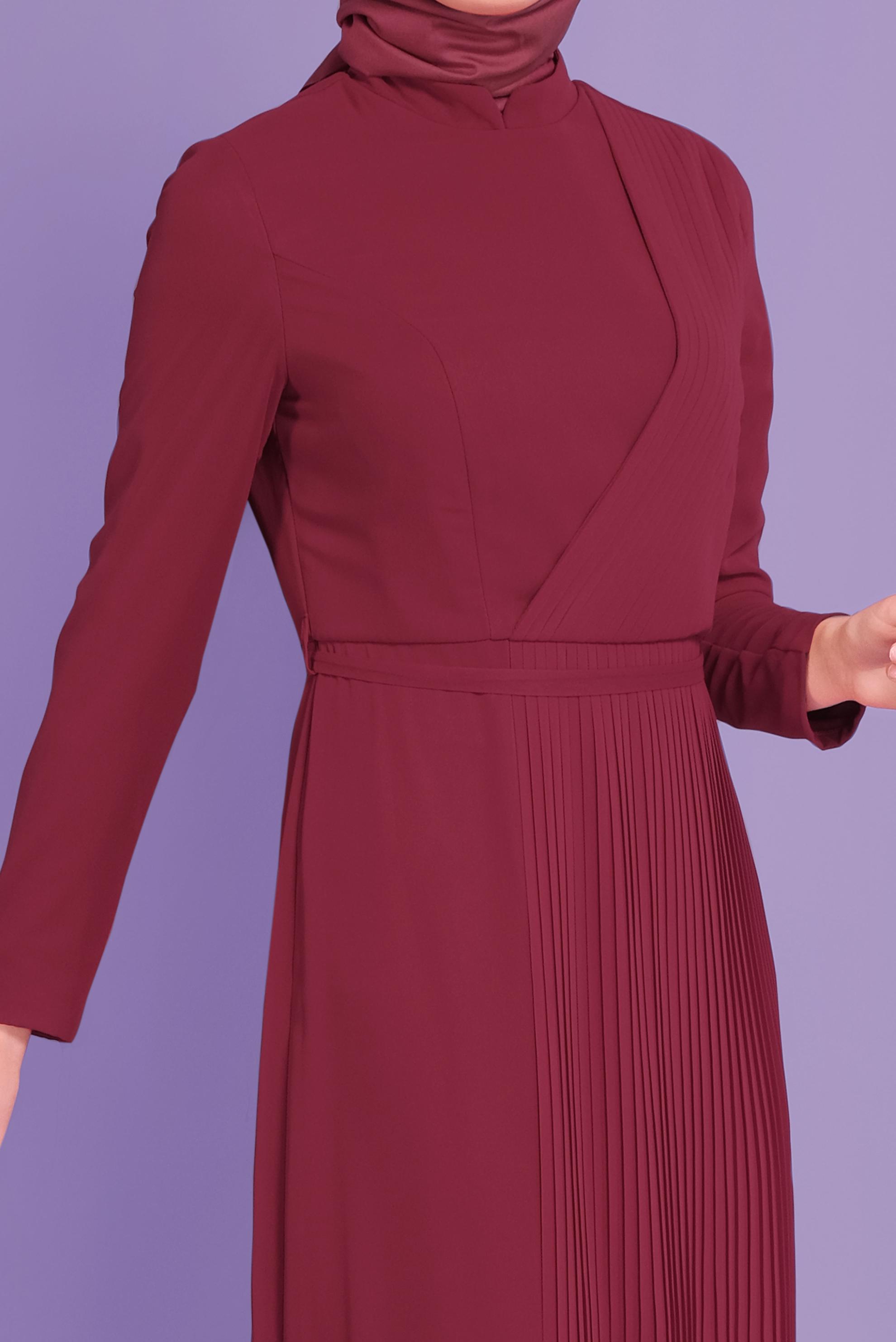 Tesettür giyim BORDO HAKİM YAKA ŞİFON ABİYE 50108 