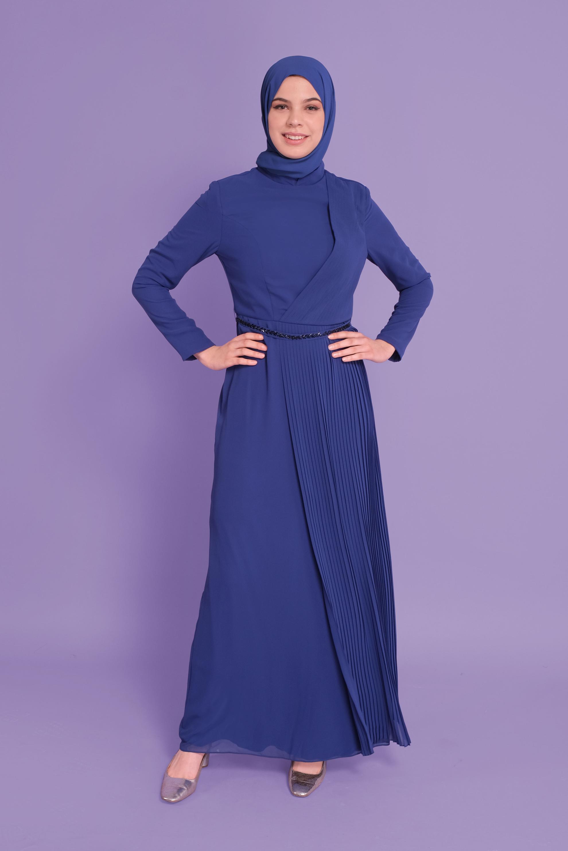 Tesettür giyim LACİVERT HAKİM YAKA ŞİFON ABİYE 50108 