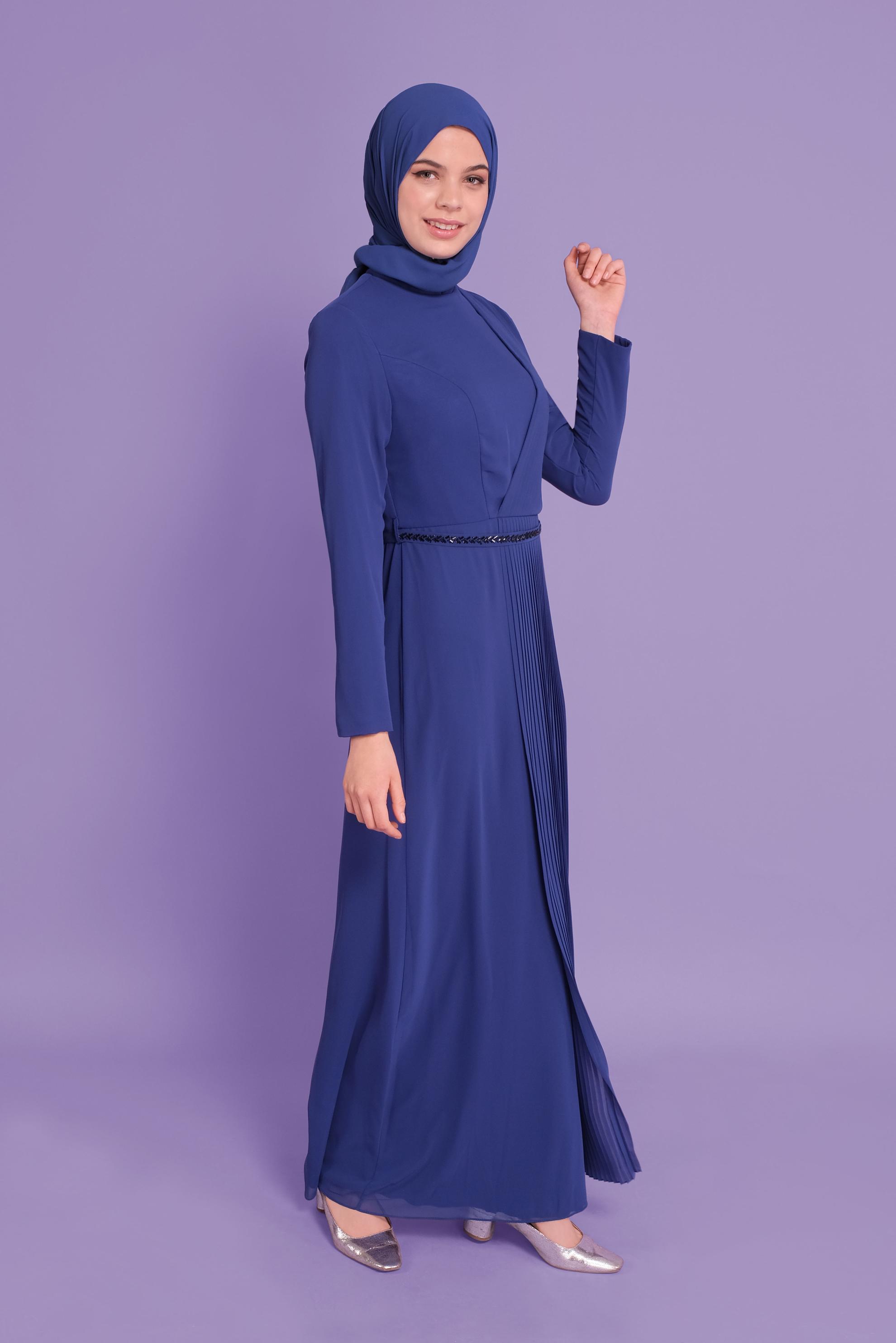 Tesettür giyim LACİVERT HAKİM YAKA ŞİFON ABİYE 50108 