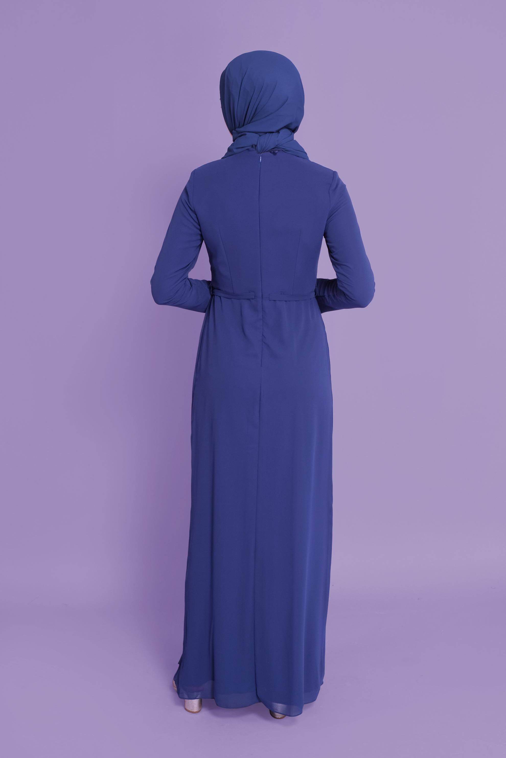 Tesettür giyim LACİVERT HAKİM YAKA ŞİFON ABİYE 50108 