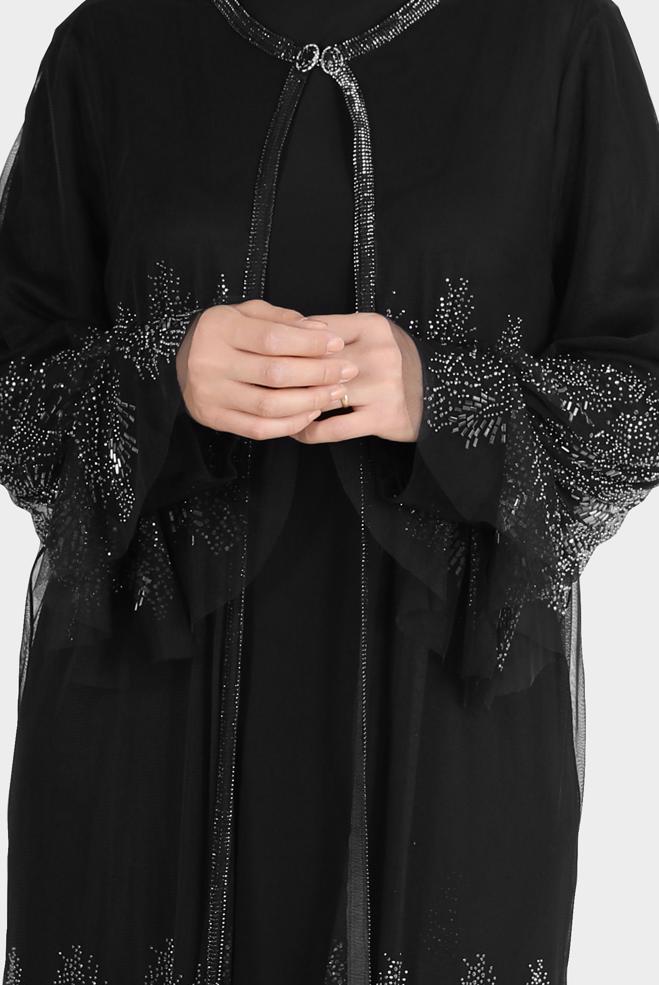 Vêtements hijab NOIR COSTUME DE SOIRÉE 2 PIÈCES EN TULLE DÉTAIL GEM 50111 - ALVİNA