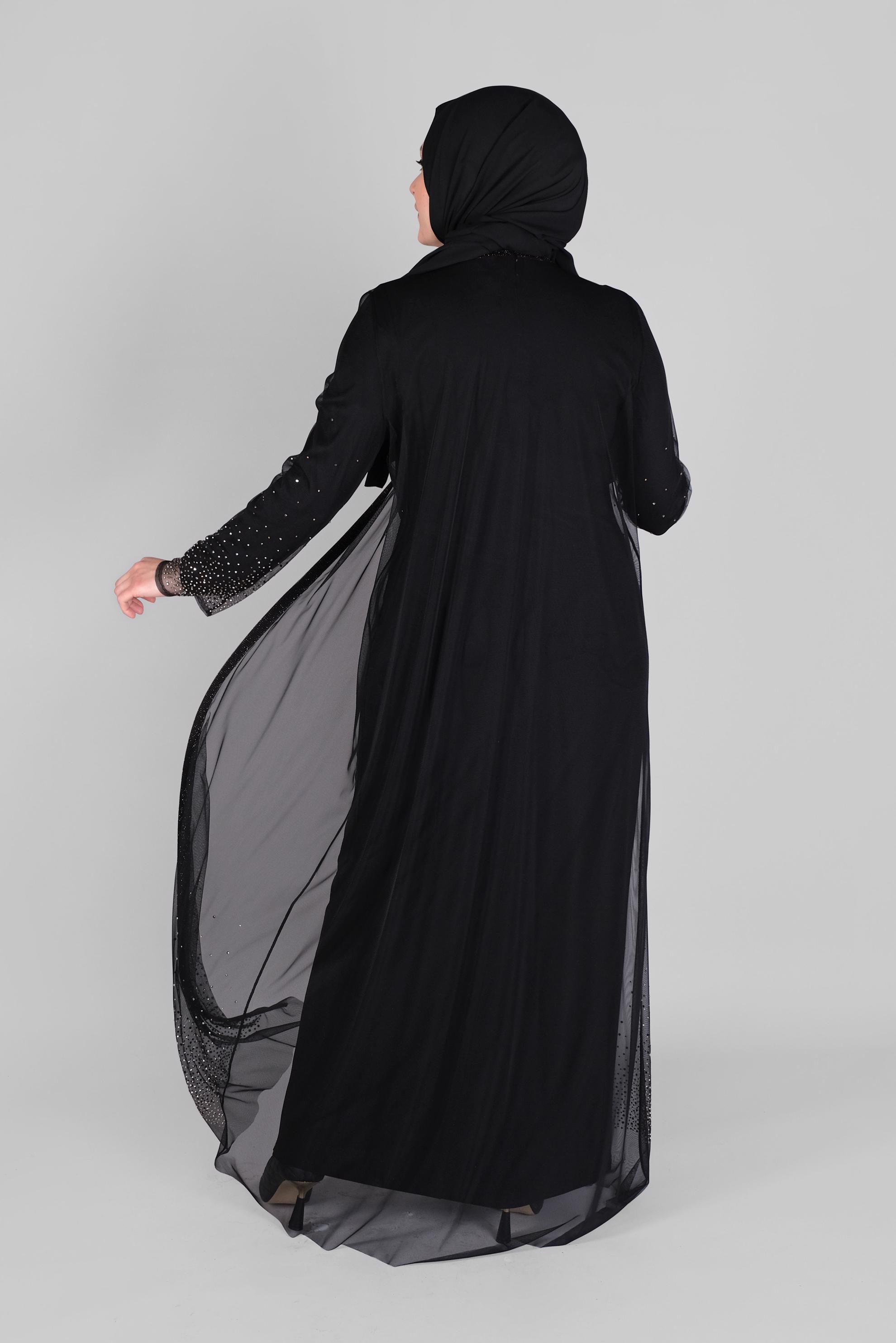 Hijab clothing BLACK STONE PRINTED CHIFFON 2-PIECE EVENING DRESS WITH JACKET 50112 