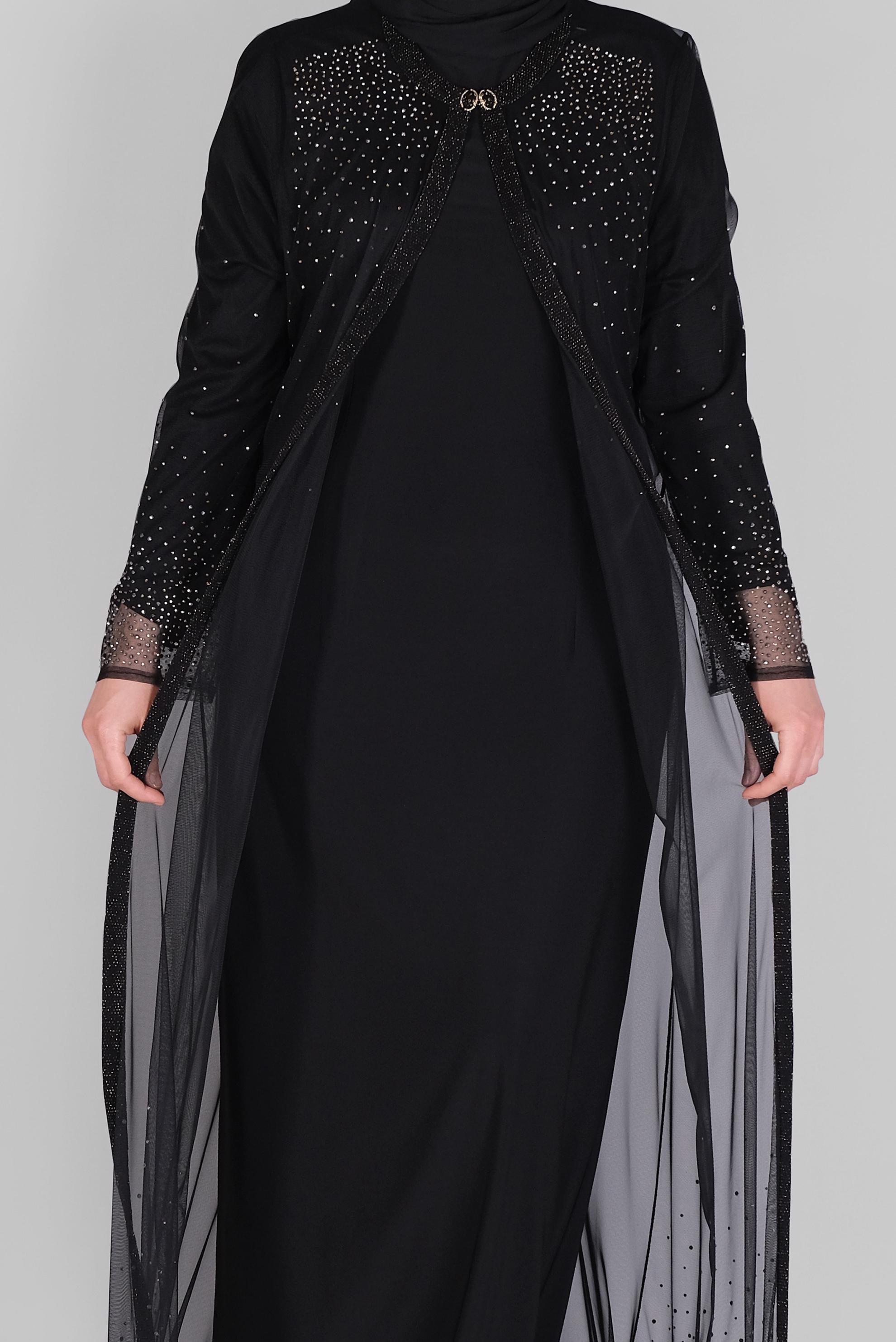 Hijab clothing BLACK STONE PRINTED CHIFFON 2-PIECE EVENING DRESS WITH JACKET 50112 