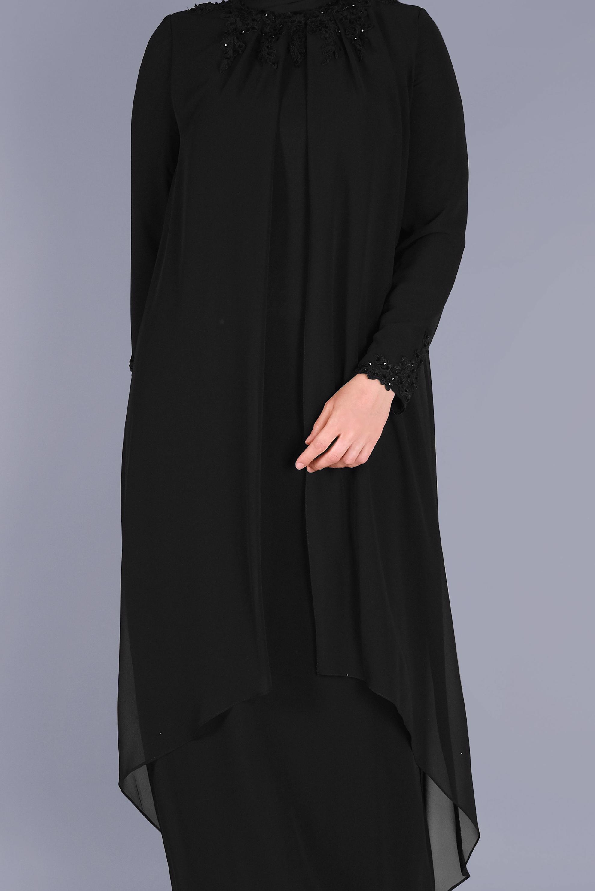 Hijab clothing BLACK LACE EMBROIDERED CHIFFON EVENING DRESS 50114 