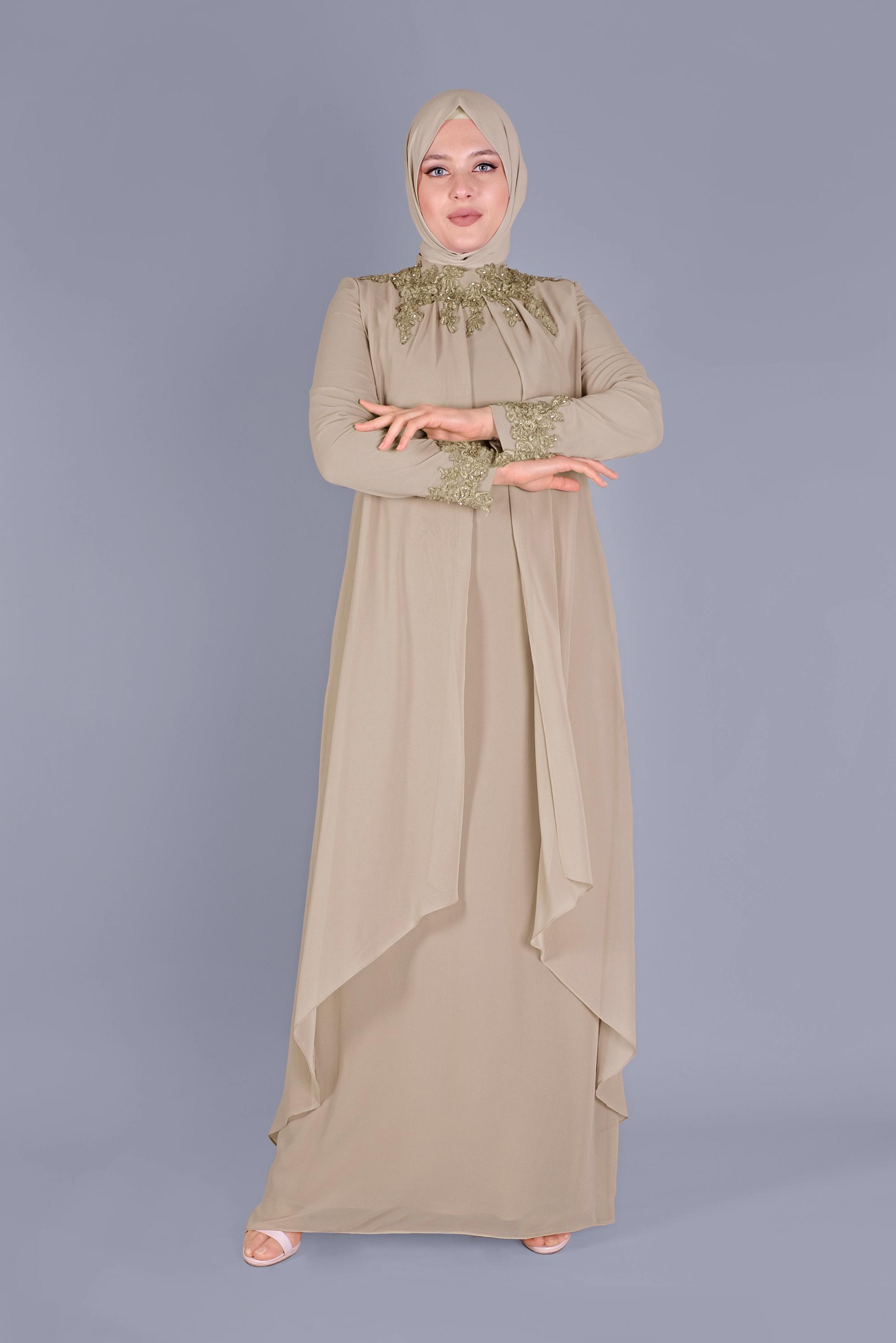 Vêtements hijab VISON ROBE DE SOIRÉE MOUSSELINE BRODÉE DENTELLE 50114