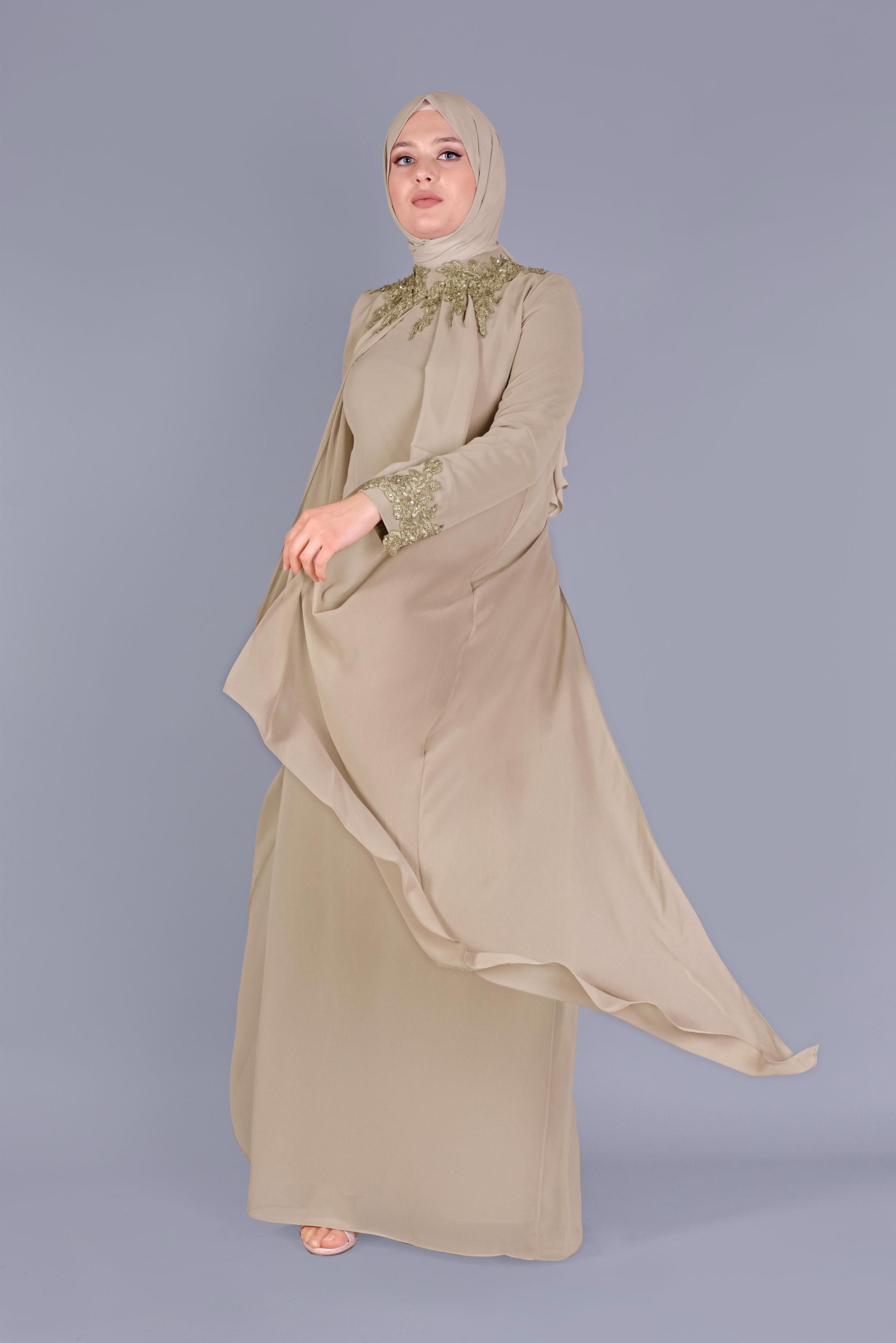 Vêtements hijab VISON ROBE DE SOIRÉE MOUSSELINE BRODÉE DENTELLE 50114