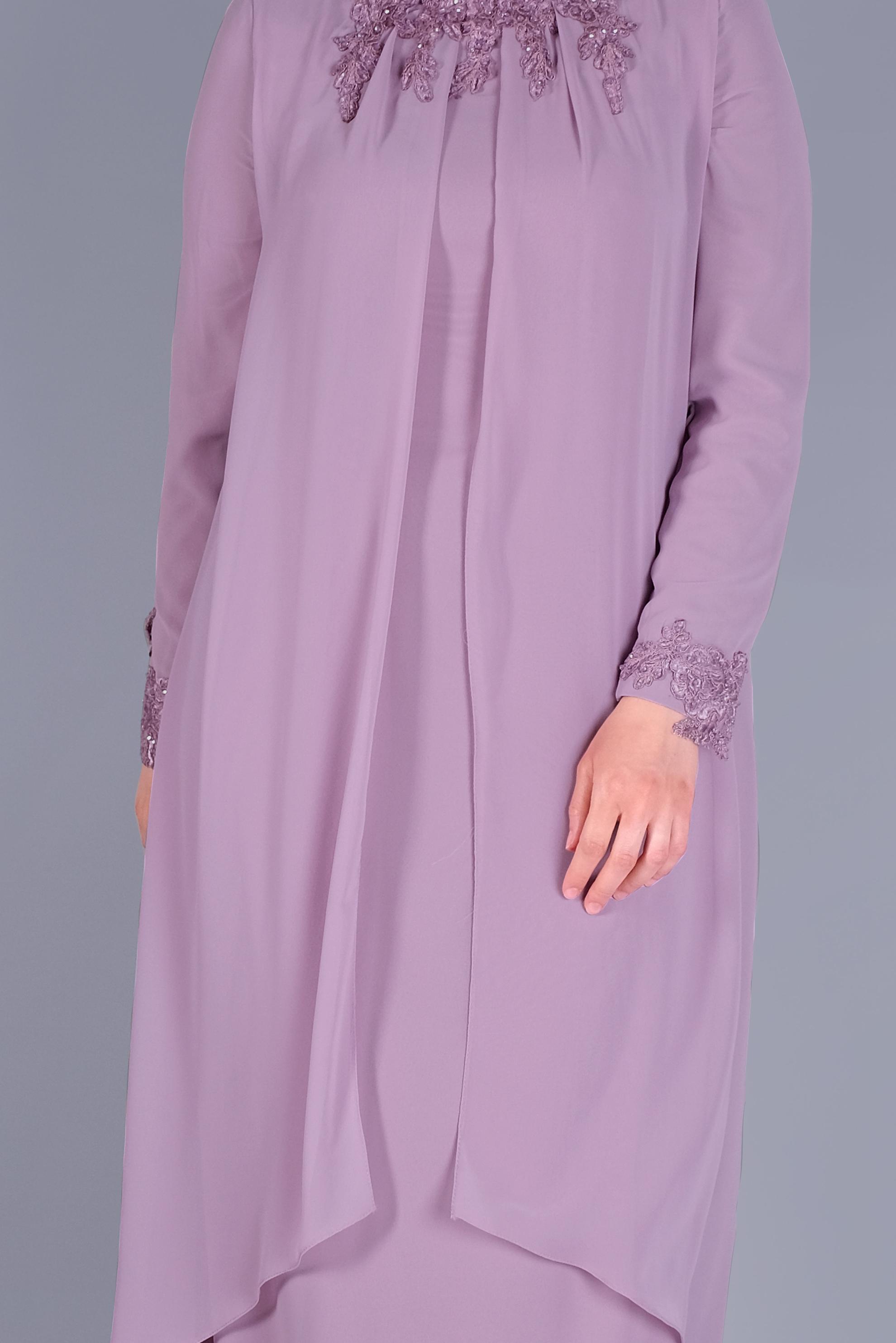 Hijab clothing PINK LACE EMBROIDERED CHIFFON EVENING DRESS 50114 