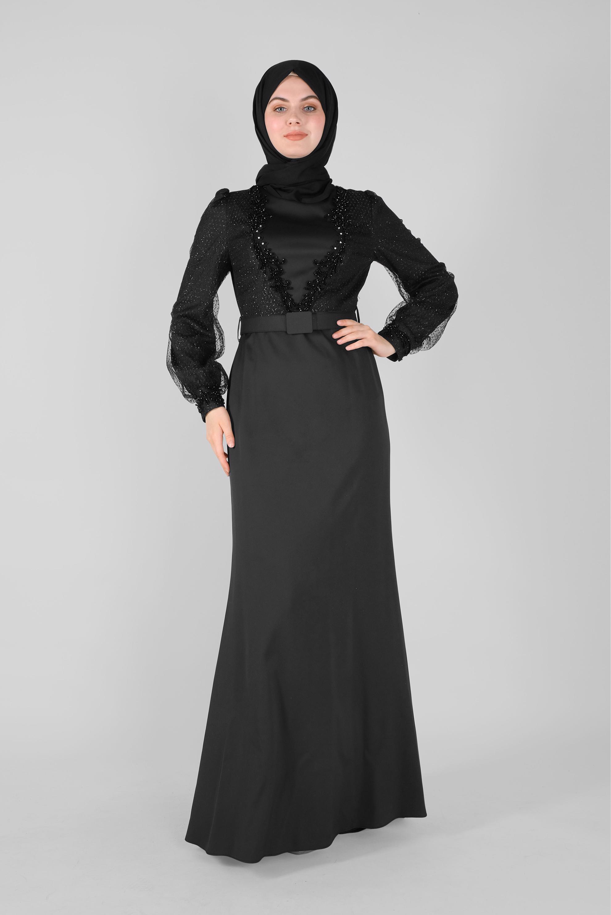 Hijab clothing BLACK SILVERY EVENING DRESS 50117 