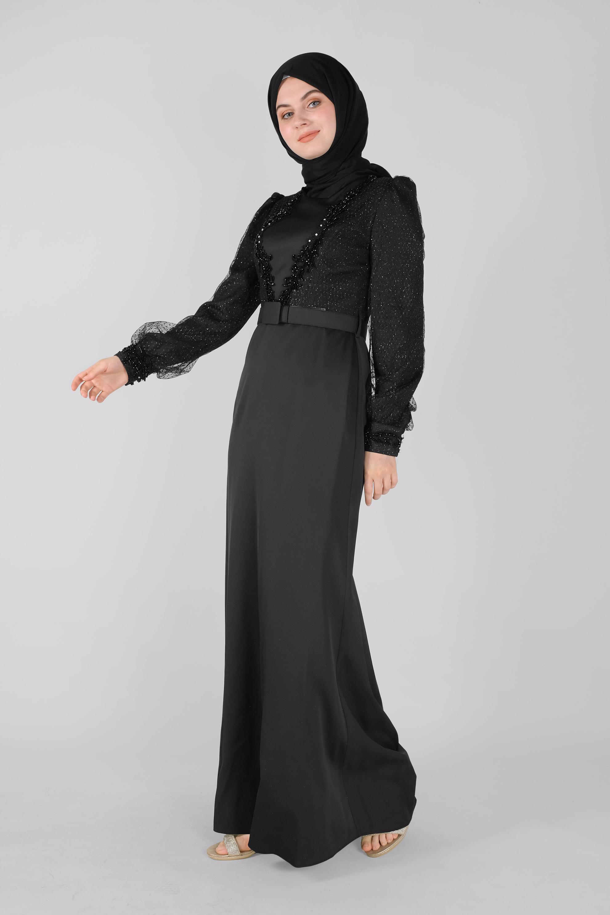 Hijab clothing BLACK SILVERY EVENING DRESS 50117 