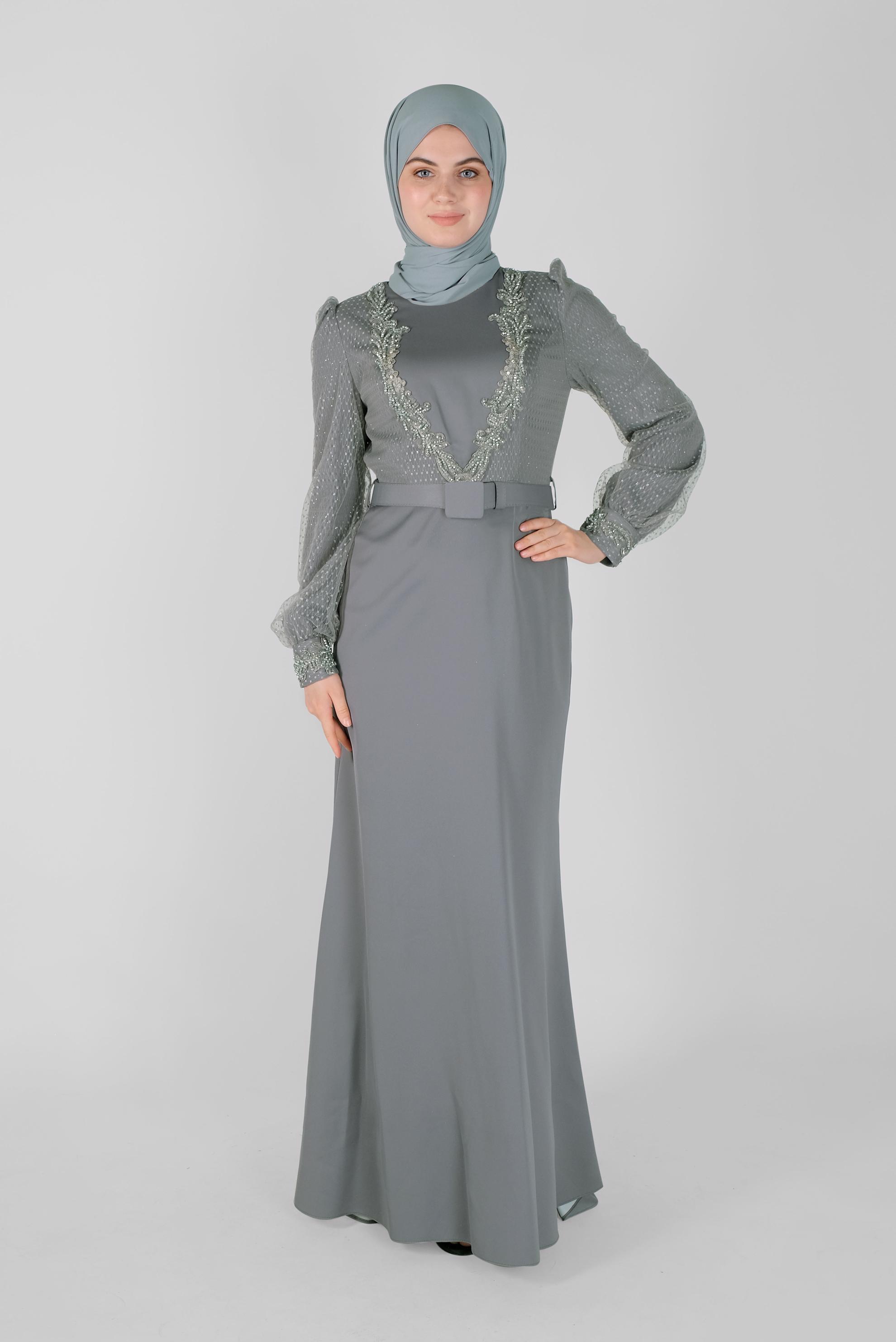 Hijab clothing GREY SILVERY EVENING DRESS 50117 