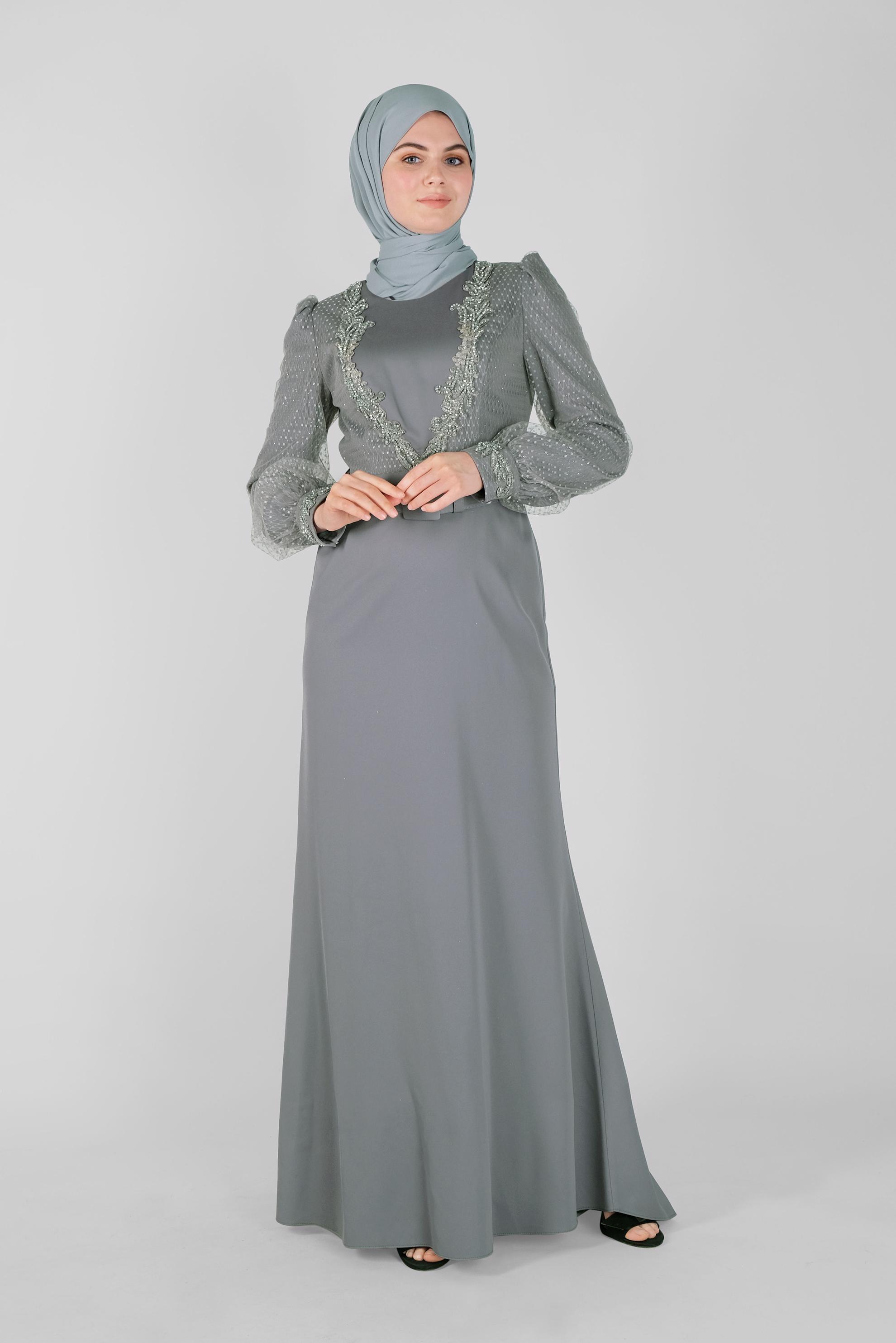 Hijab clothing GREY SILVERY EVENING DRESS 50117 