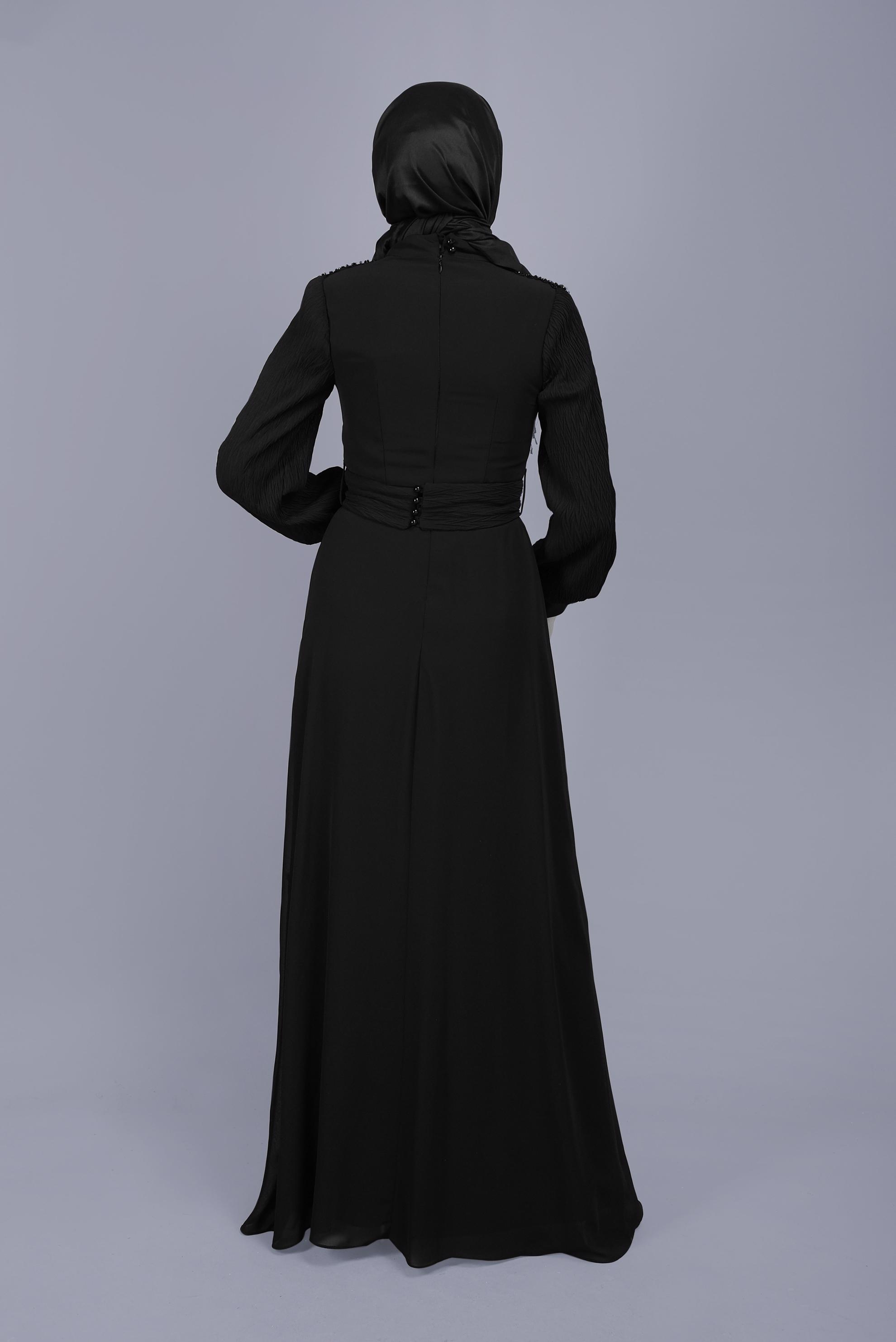 Hijab clothing BLACK EMBROIDERED CHIFFON EVENING DRESS 50125 