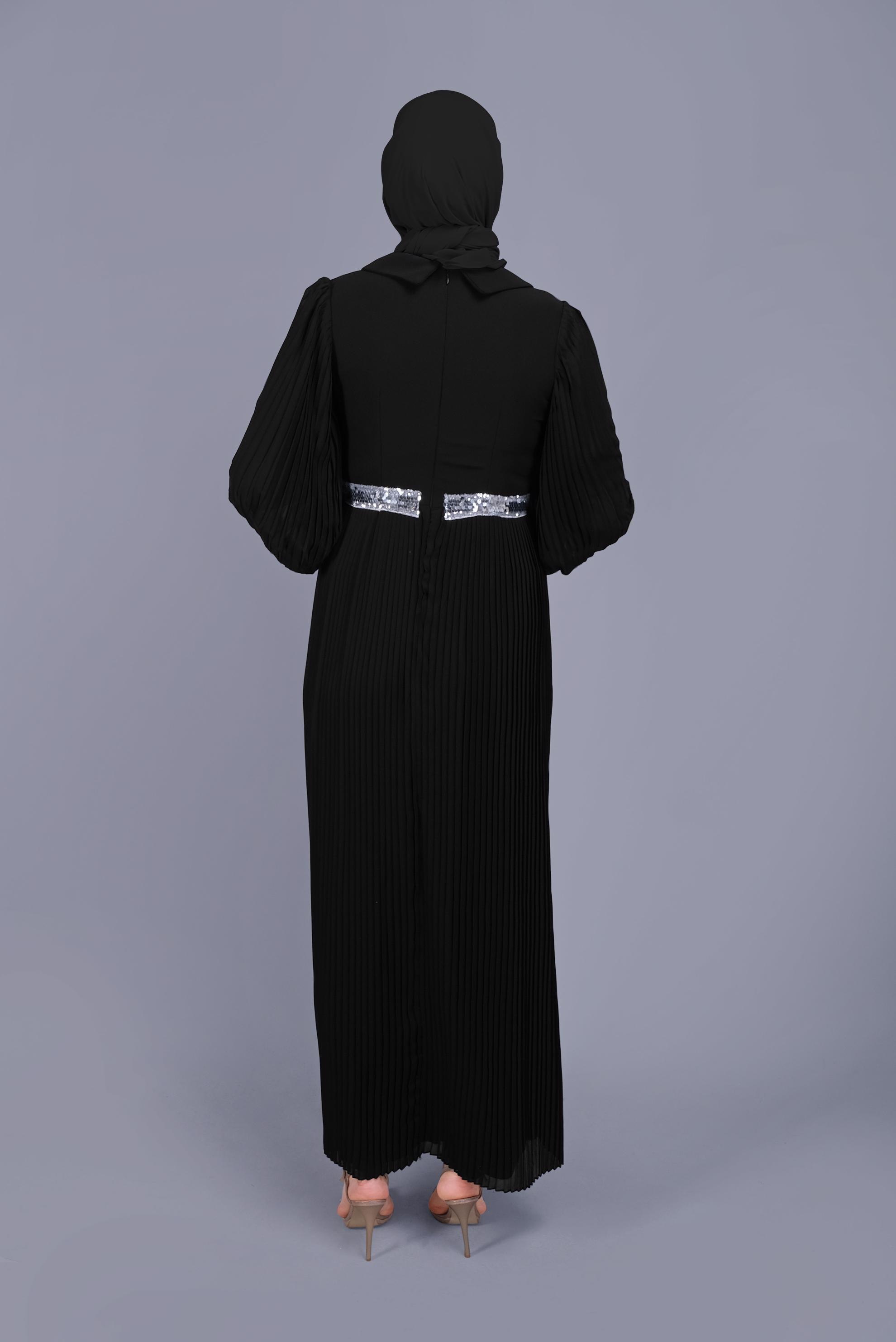 Hijab clothing BLACK SEQUINED CHIFFON EVENING DRESS 50126 