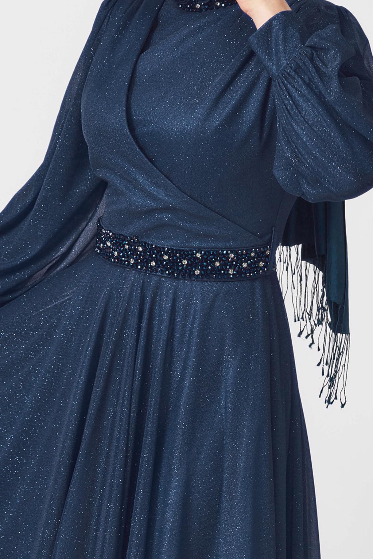 Tesettür giyim LACİVERT SİMLİ ABİYE ELBİSE 50127