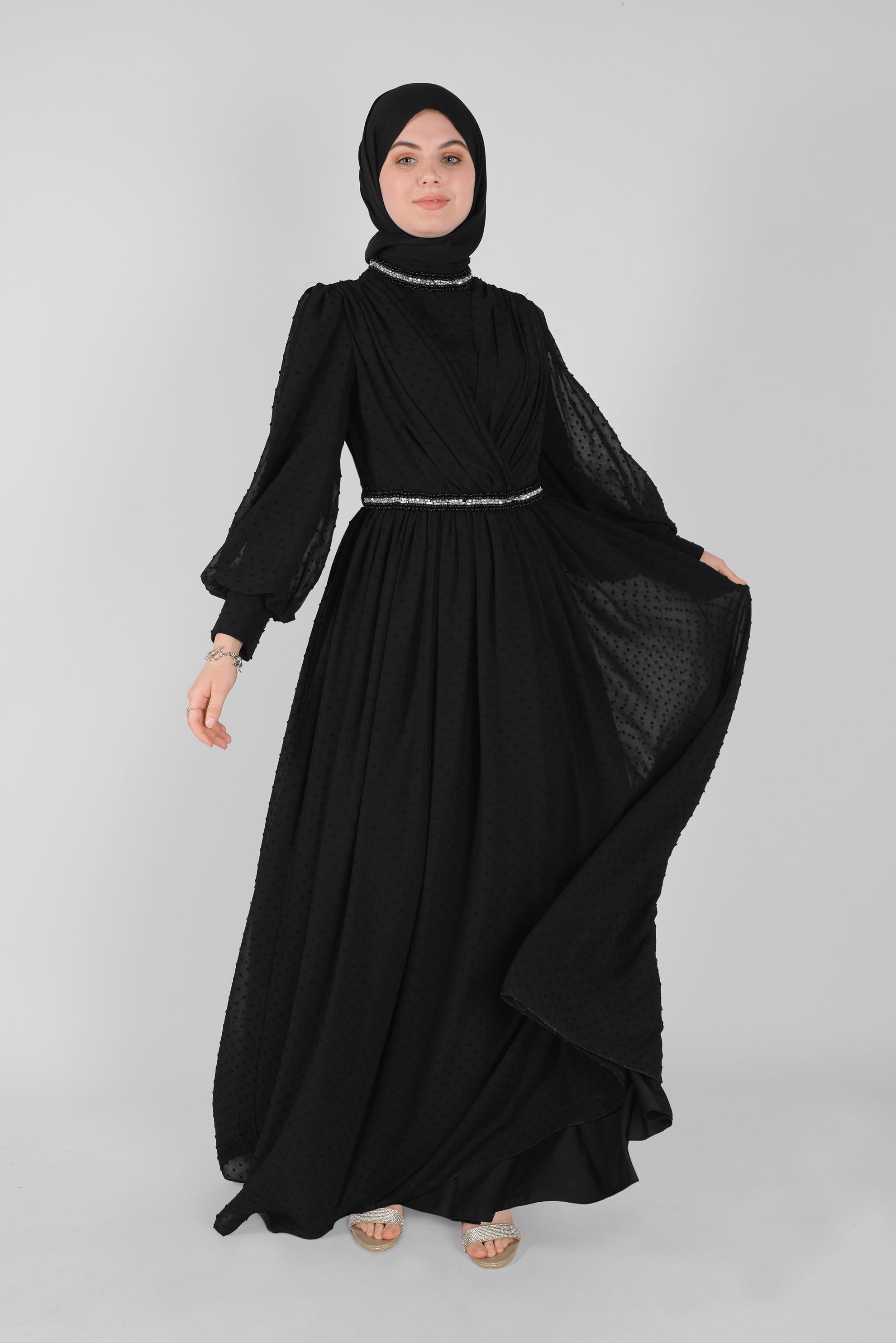 Hijab clothing BLACK GEM EMBROIDERED EVENING DRESS 50128