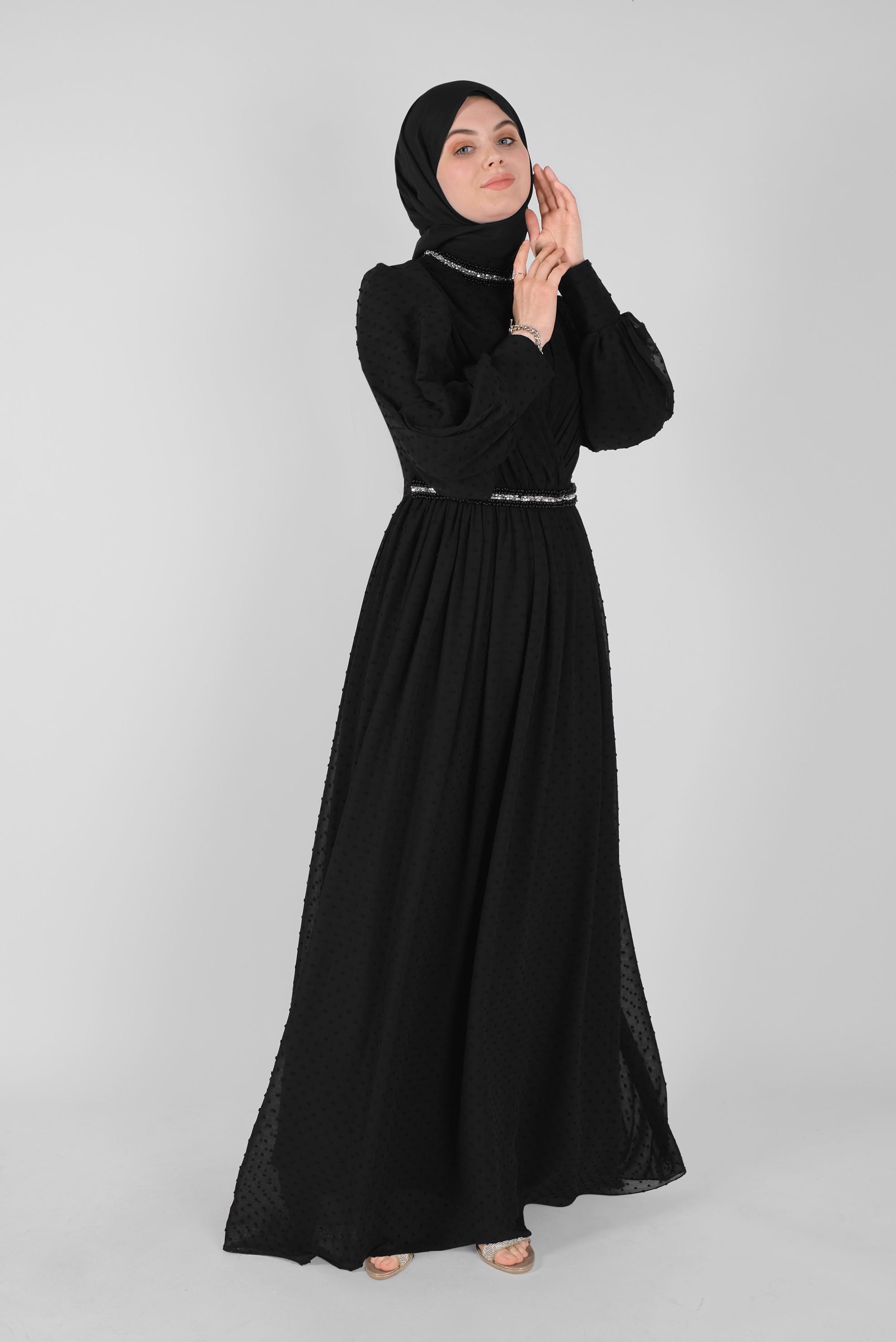 Hijab clothing BLACK GEM EMBROIDERED EVENING DRESS 50128