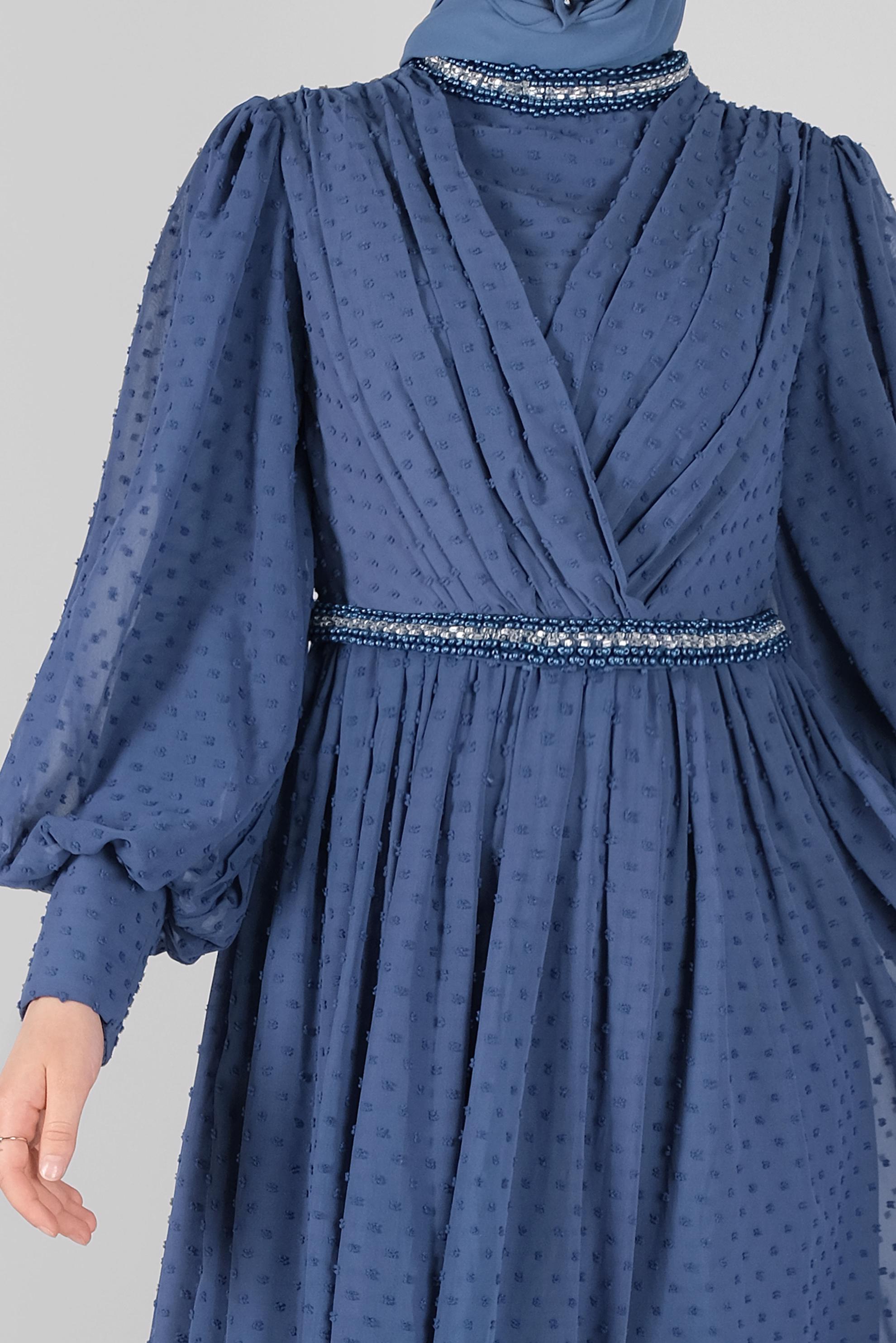 Hijab clothing NAVY BLUE GEM EMBROIDERED EVENING DRESS 50128