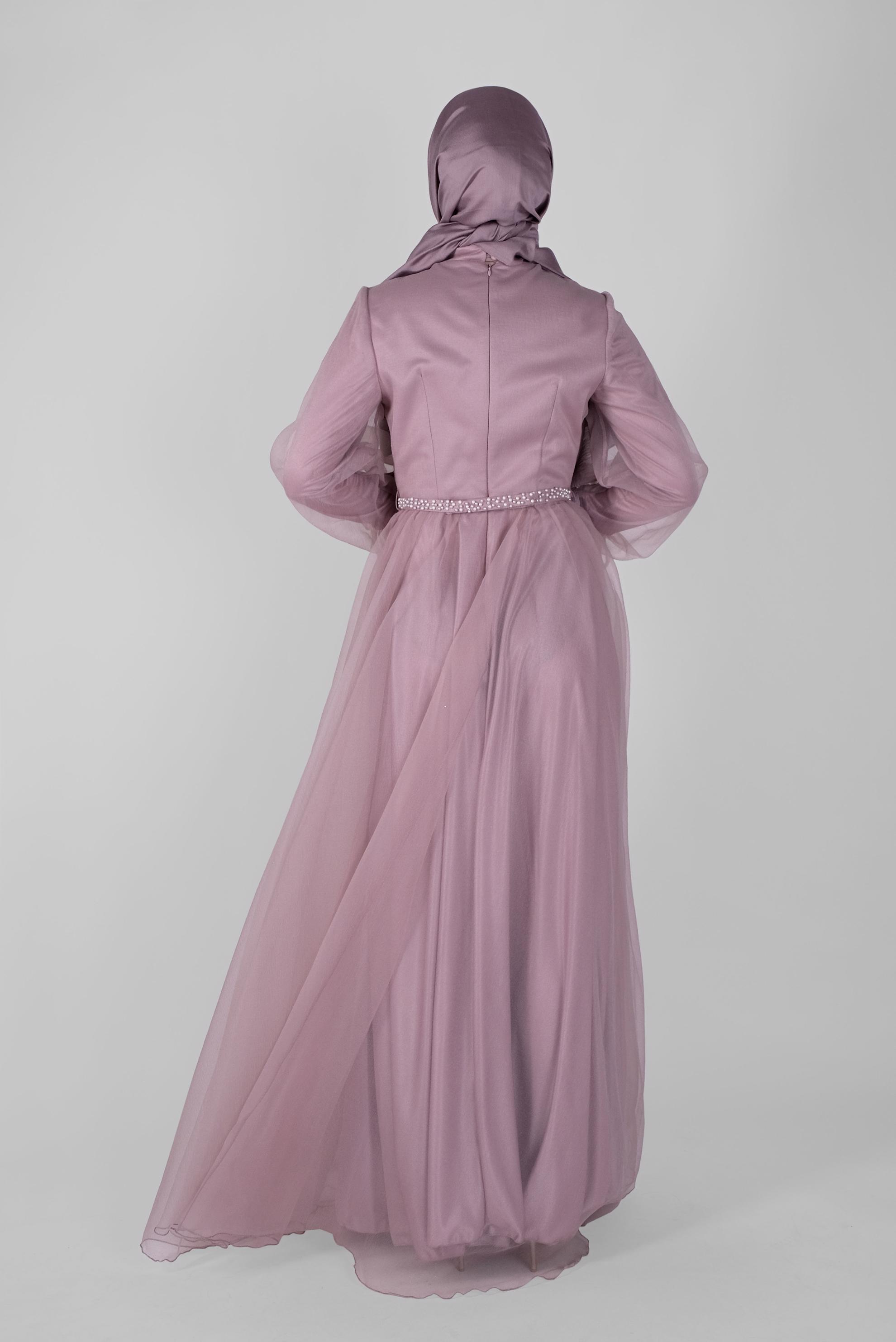 Hijab clothing PURPLE BEAD  DETAIL EMBROIDERED CHIFFON EVENING DRESS 50130 