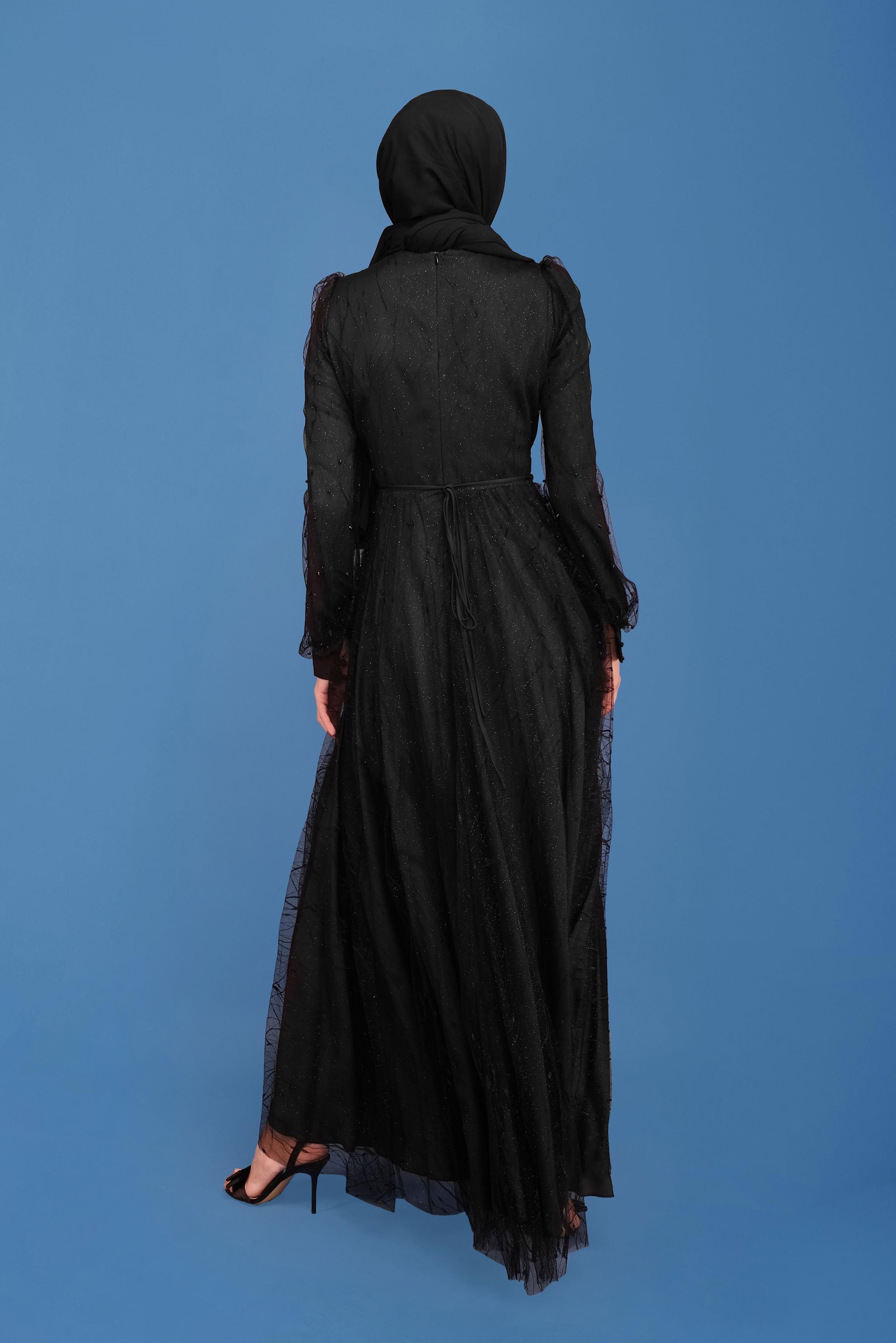 Hijab clothing BLACK BEAD EMBROIDERED EVENING DRESS 50131 