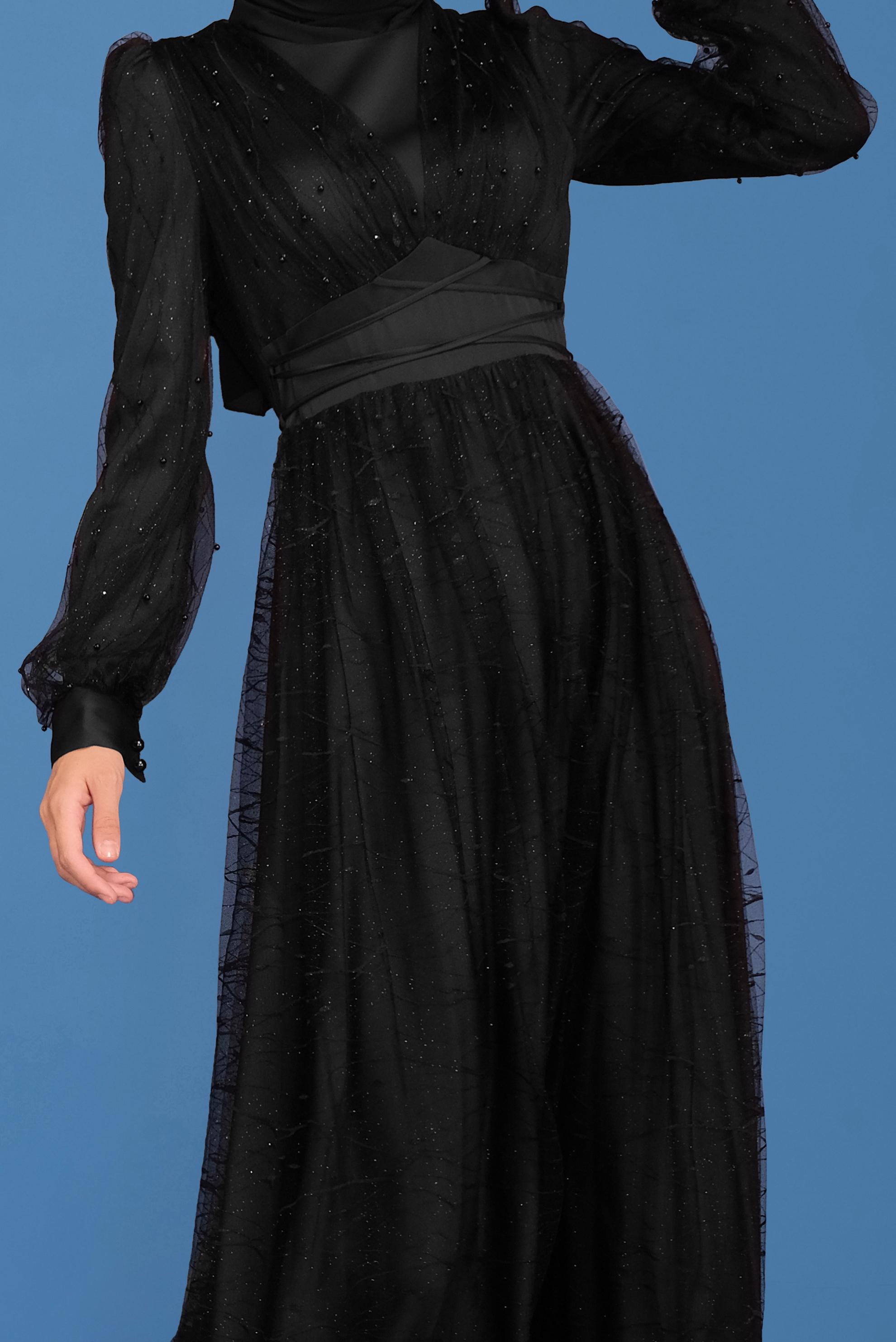 Hijab clothing BLACK BEAD EMBROIDERED EVENING DRESS 50131 