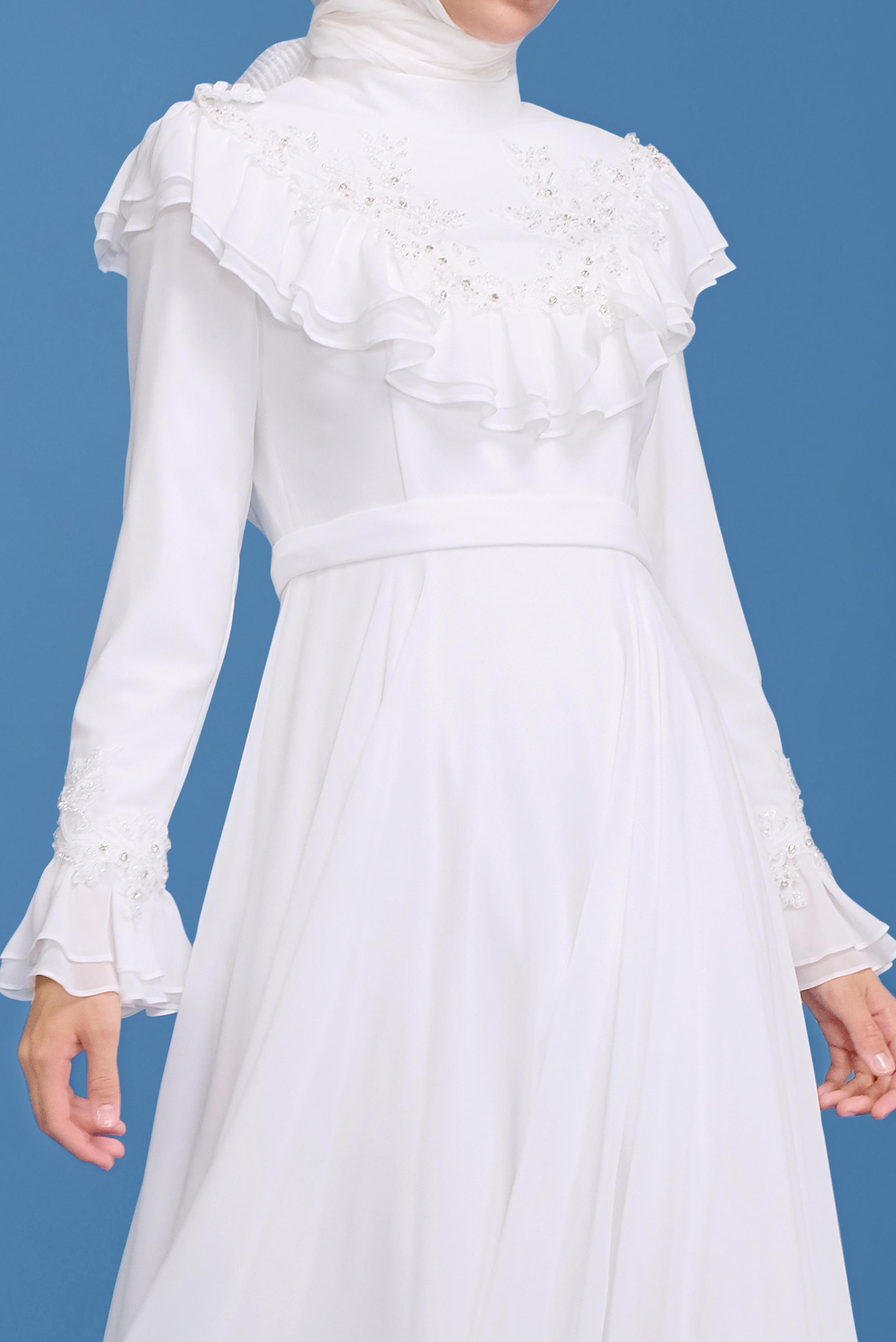 Hijab clothing WHITE CHIFFON EVENING DRESS 50135