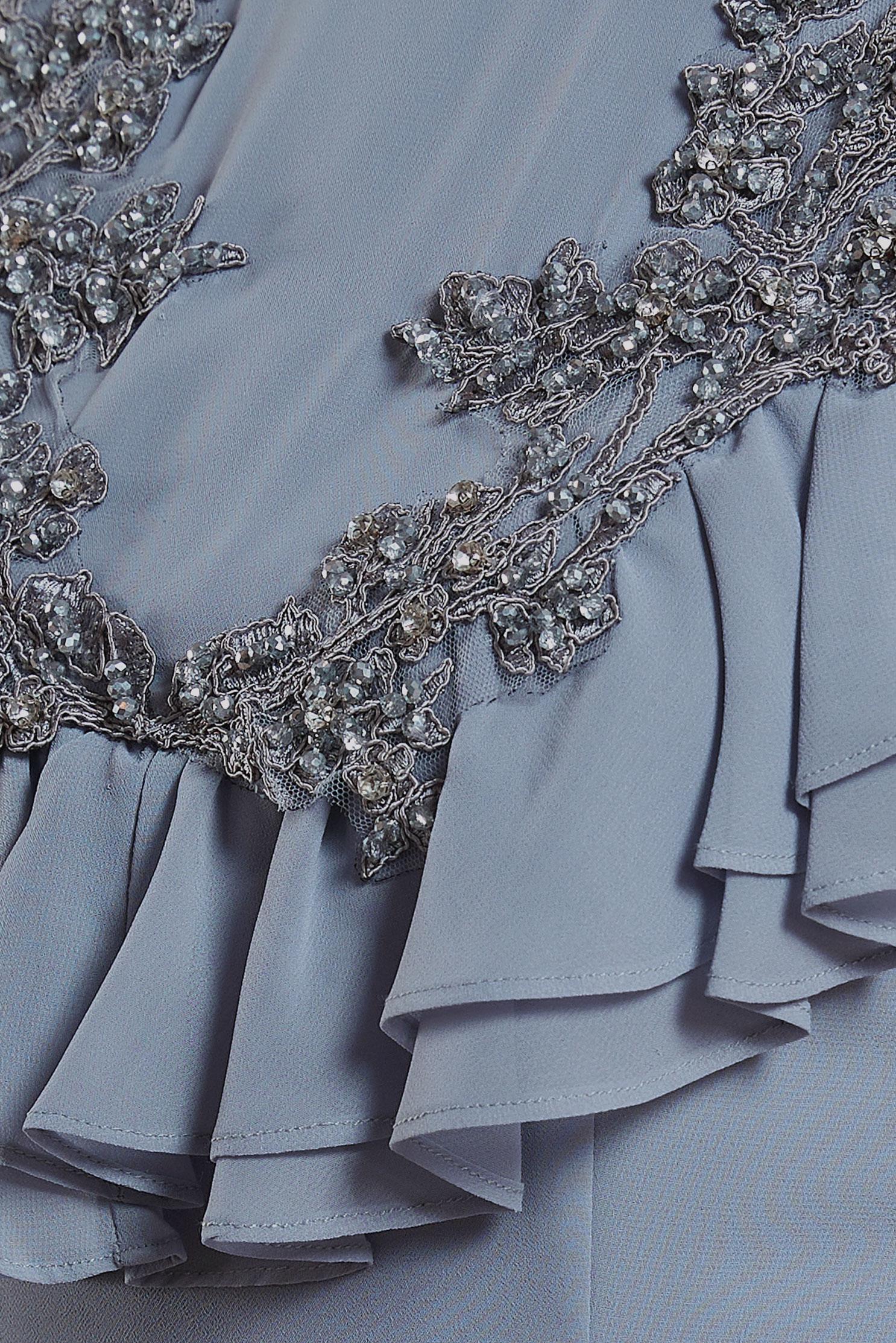 Tesettür giyim GRİ FIRFIR DETAYLI ABİYE ELBİSE 50135