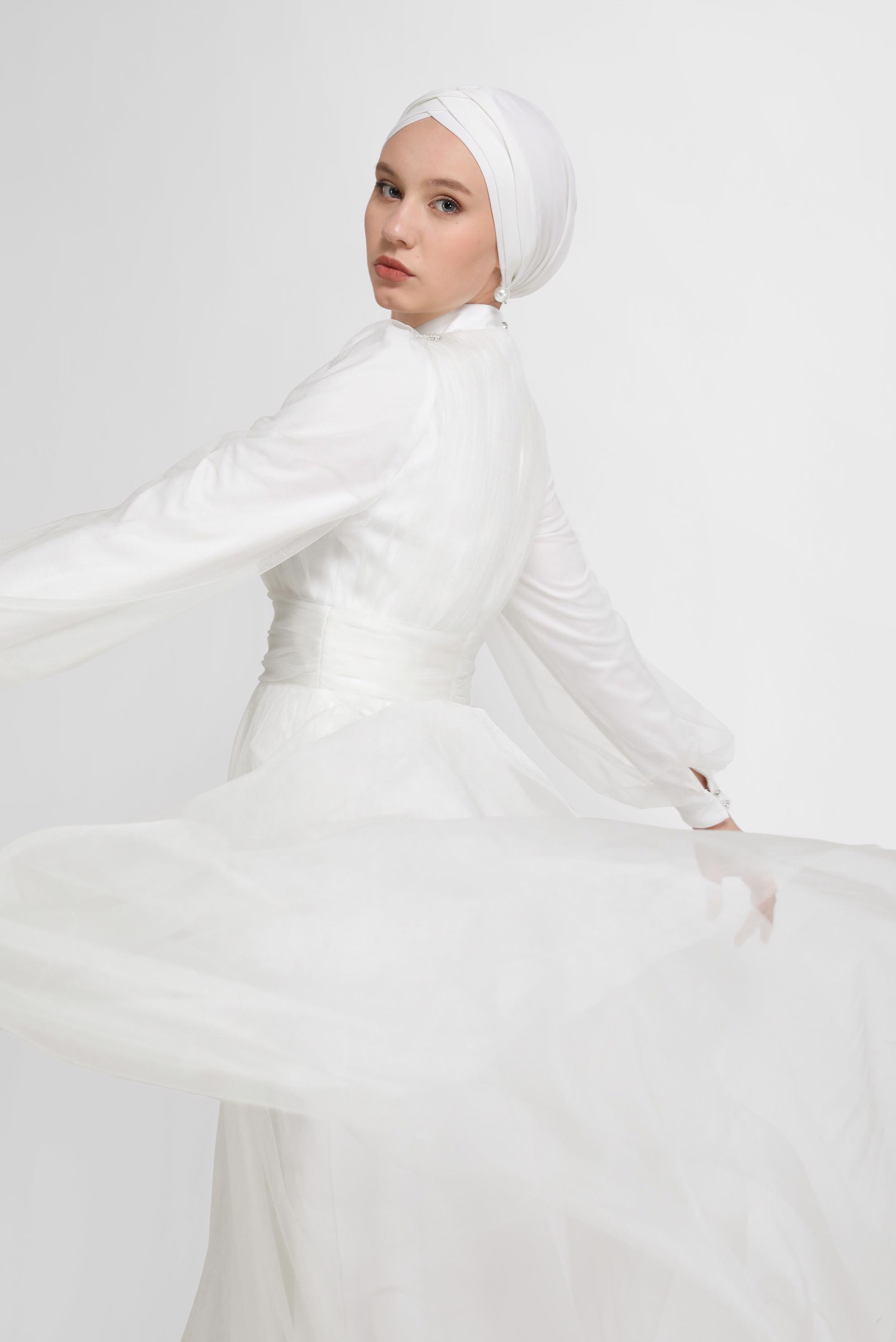 Hijab clothing POWDER EMBROIDERY DETAIL TULLE EVENING DRESS 50141 