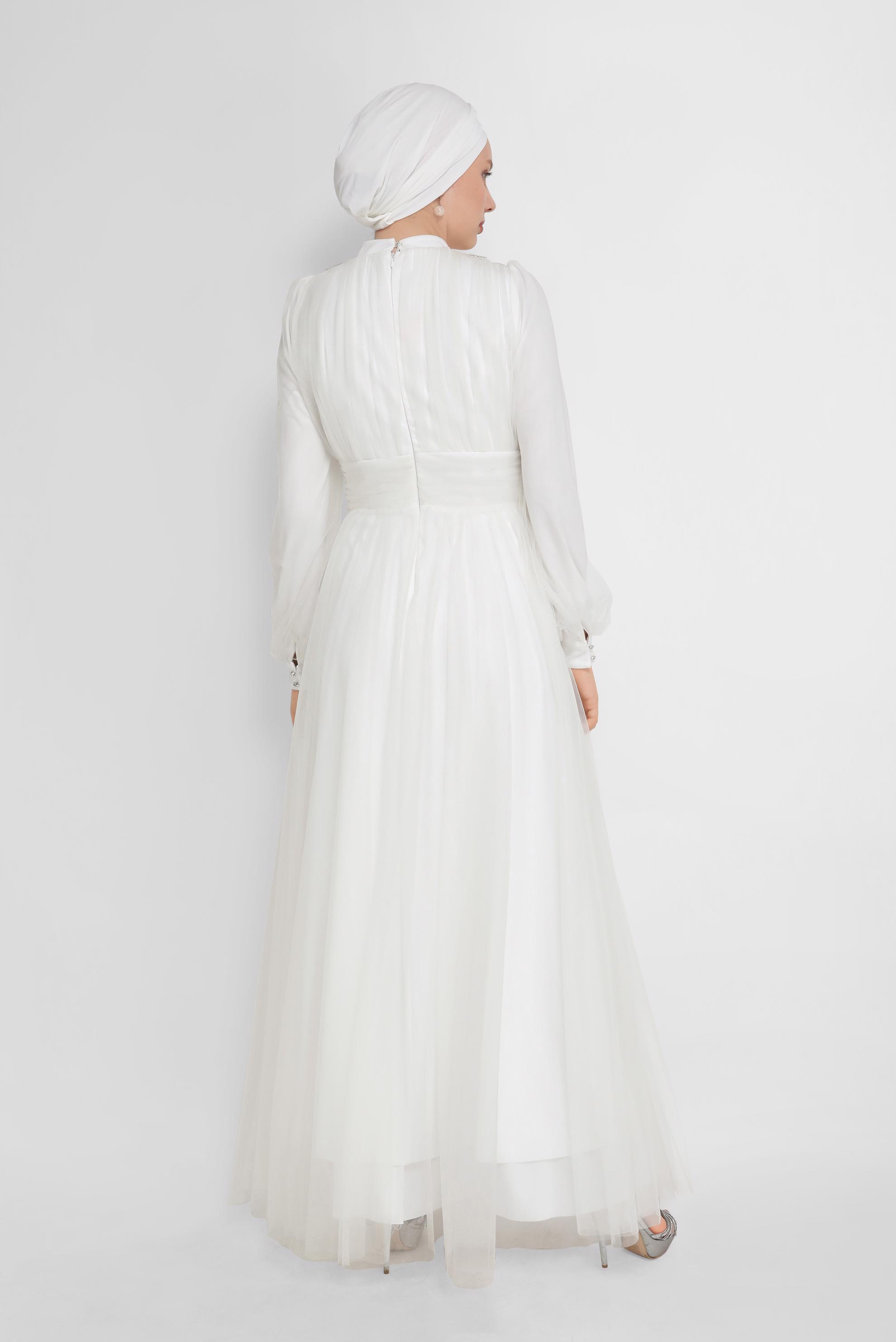 Hijab clothing POWDER EMBROIDERY DETAIL TULLE EVENING DRESS 50141 