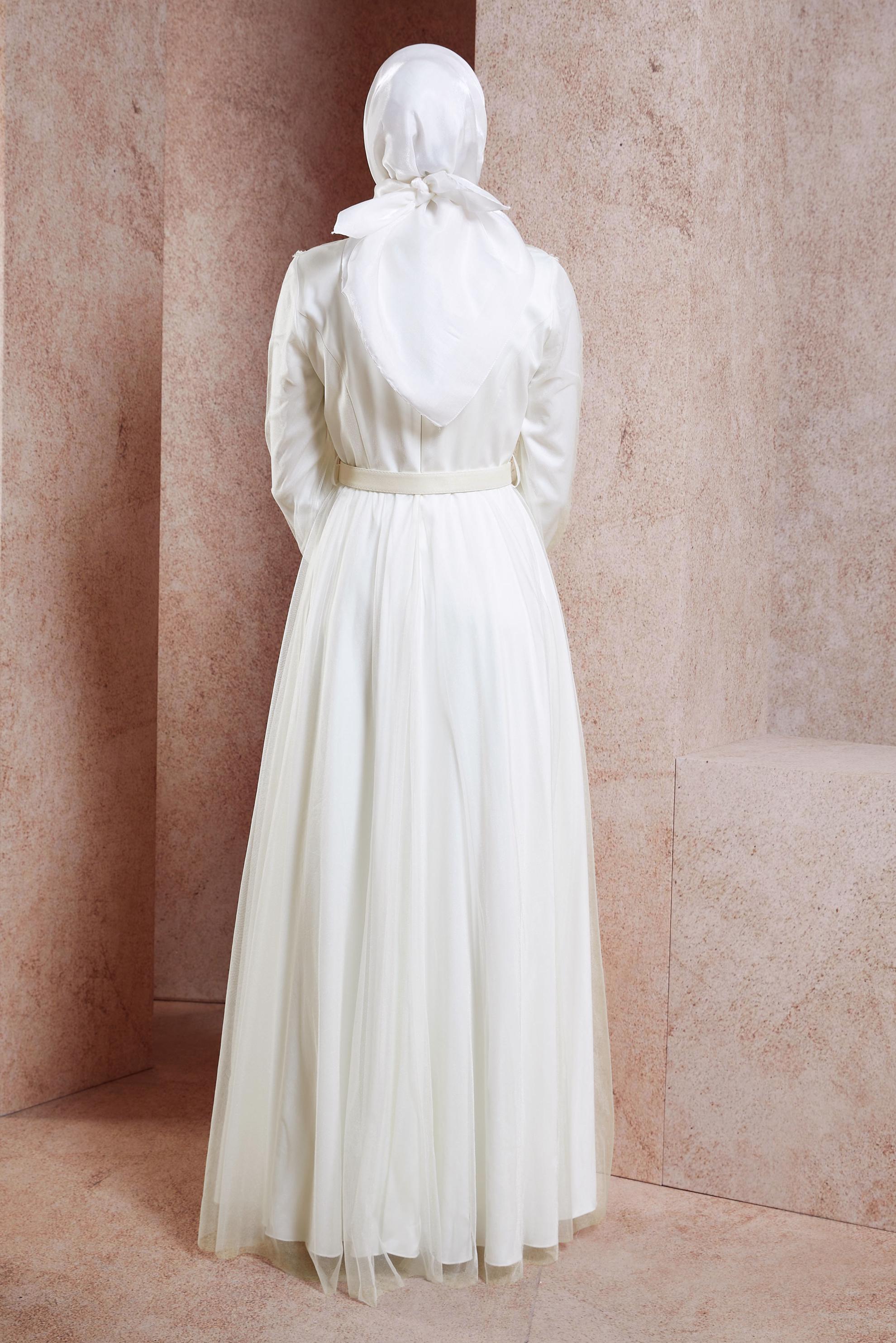 Tesettür giyim PUDRA KEMERLİ TESETTÜR ABİYE ELBİSE 50153