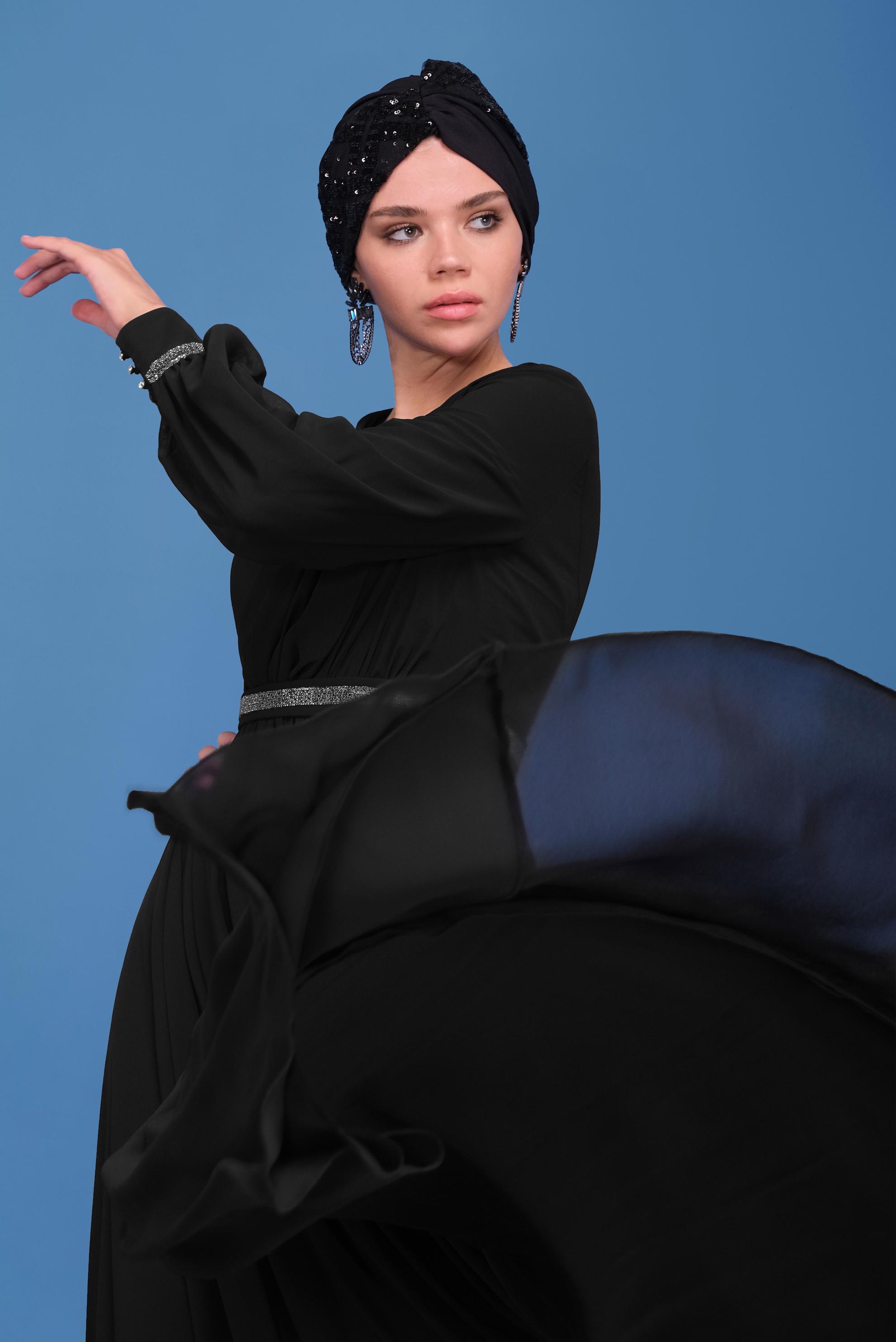 Hijab clothing BLACK STONE PRINTED EVENING DRESS 50154 