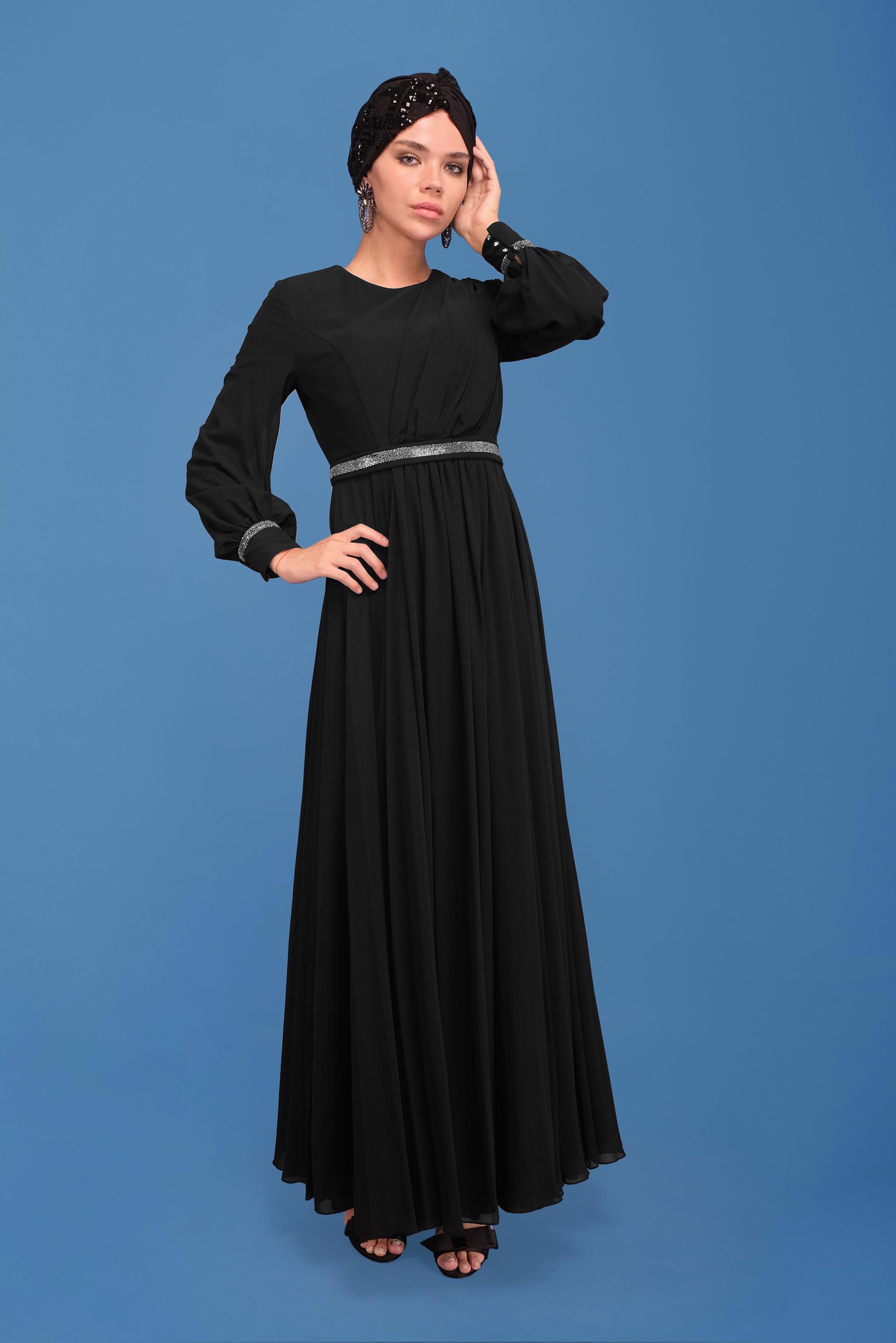 Hijab clothing BLACK STONE PRINTED EVENING DRESS 50154 