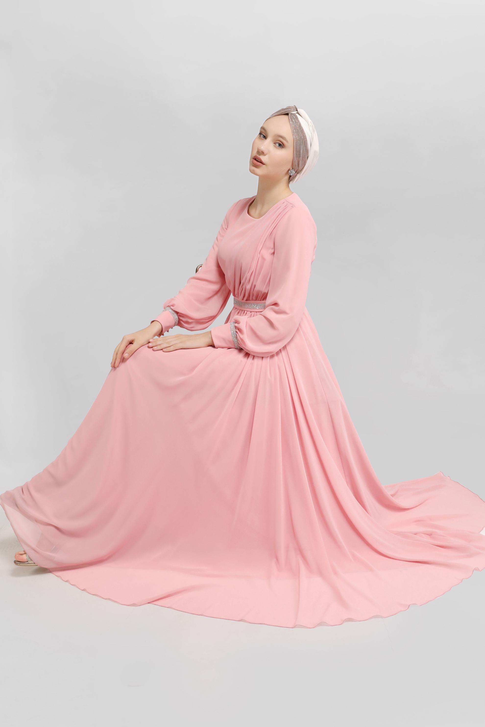 Hijab clothing POWDER STONE PRINTED EVENING DRESS 50154 