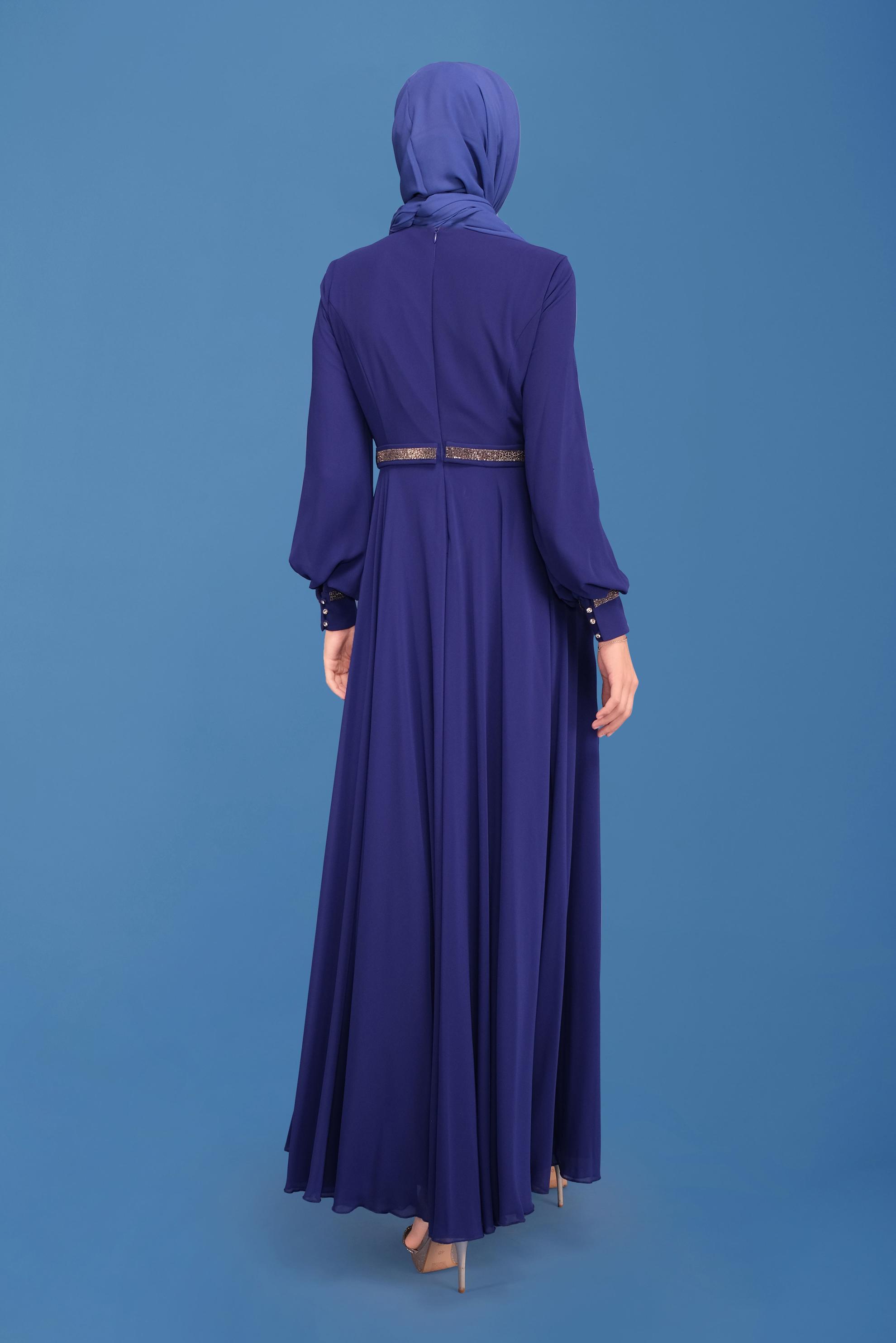 Hijab clothing BLUE STONE PRINTED EVENING DRESS 50154 