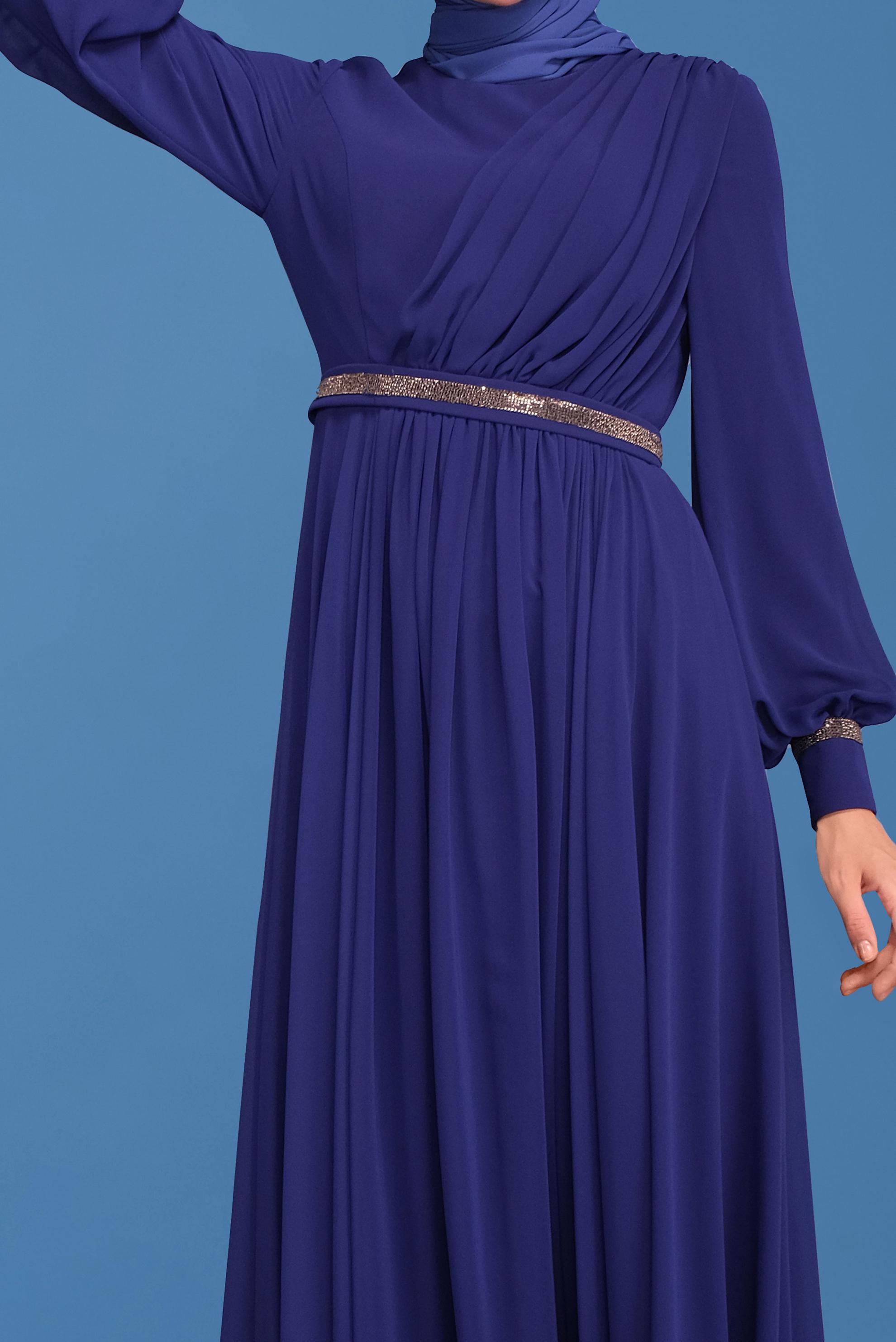 Hijab clothing BLUE STONE PRINTED EVENING DRESS 50154 