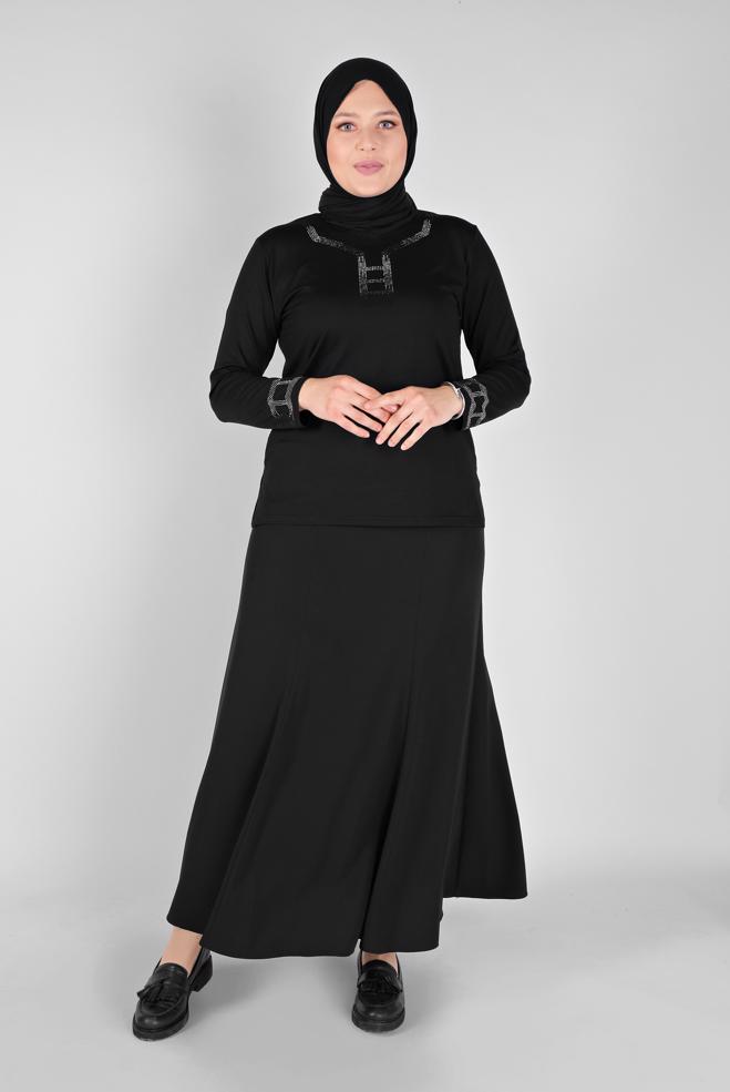 Tesettür giyim SİYAH TAŞ İŞLEMELİ VİSKON BLUZ 20150  - ALVİNA