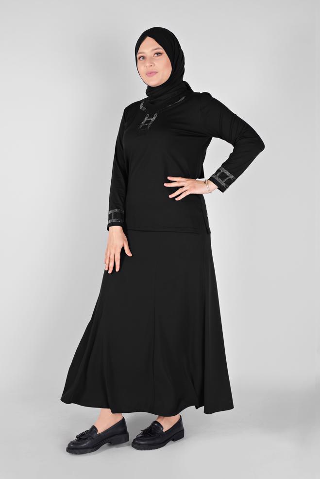Tesettür giyim SİYAH TAŞ İŞLEMELİ VİSKON BLUZ 20150  - ALVİNA
