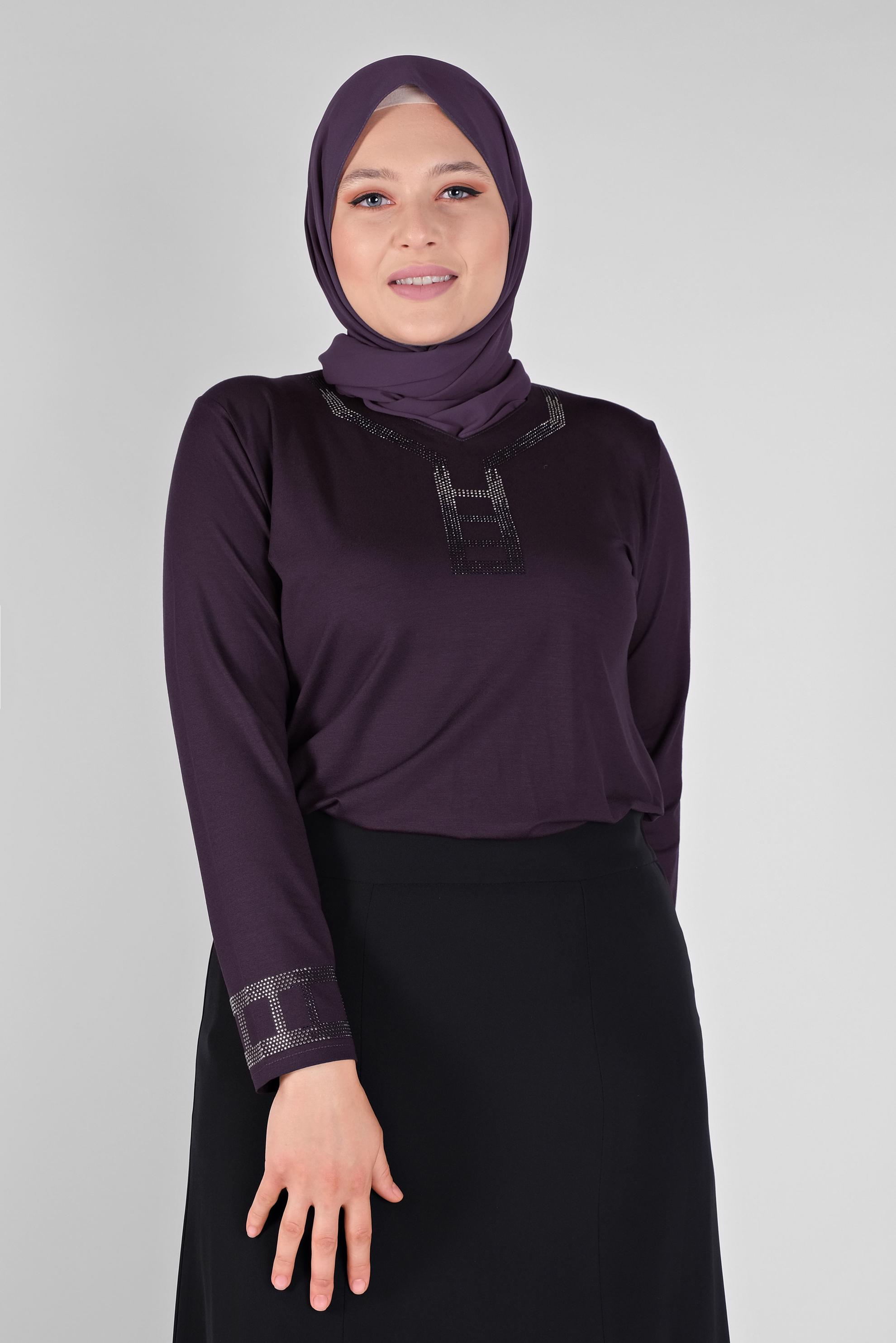Tesettür giyim MOR TAŞ İŞLEMELİ VİSKON BLUZ 20150 