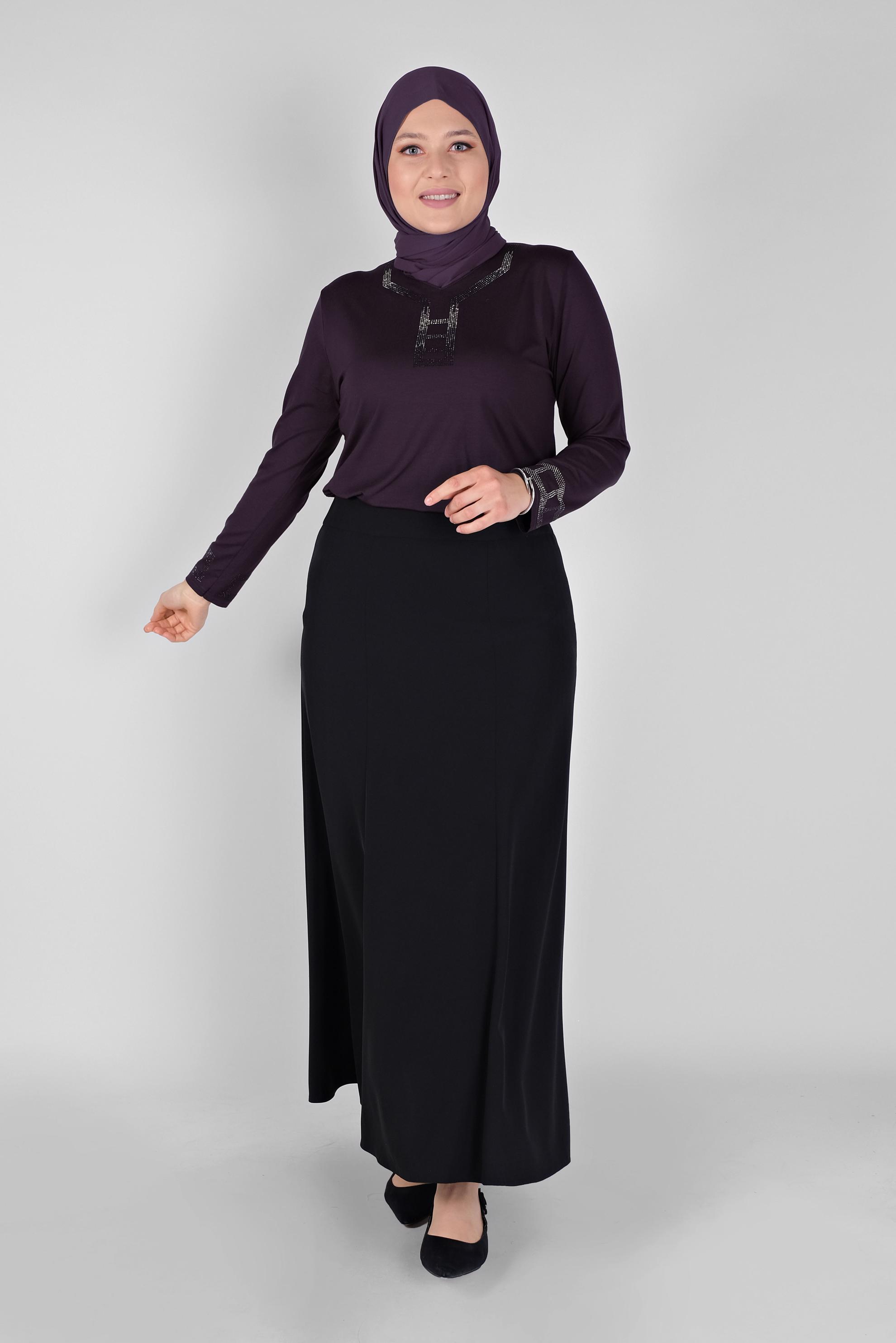 Tesettür giyim MOR TAŞ İŞLEMELİ VİSKON BLUZ 20150 