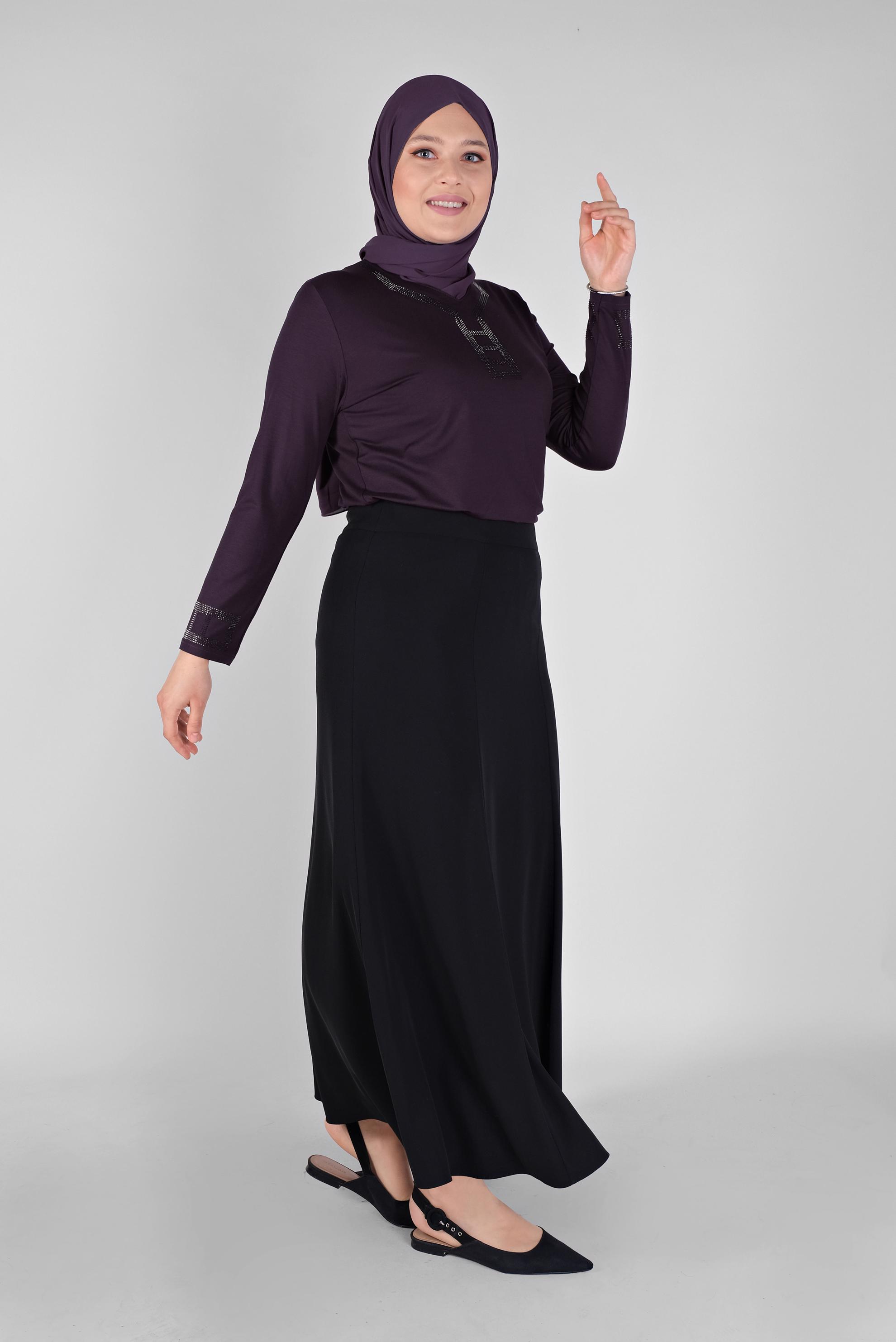 Tesettür giyim MOR TAŞ İŞLEMELİ VİSKON BLUZ 20150 