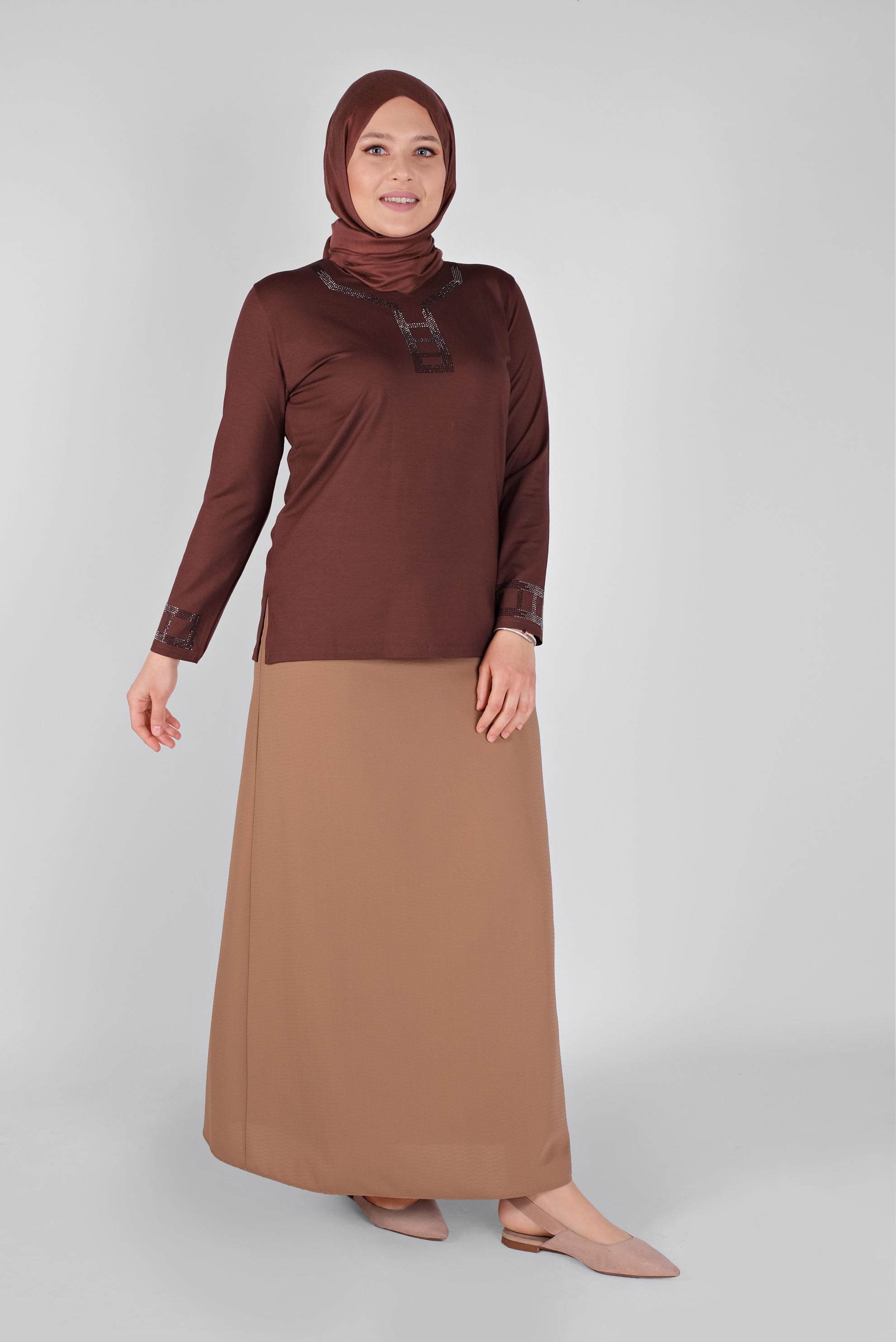 Tesettür giyim TURUNCU TAŞ İŞLEMELİ VİSKON BLUZ 20150 