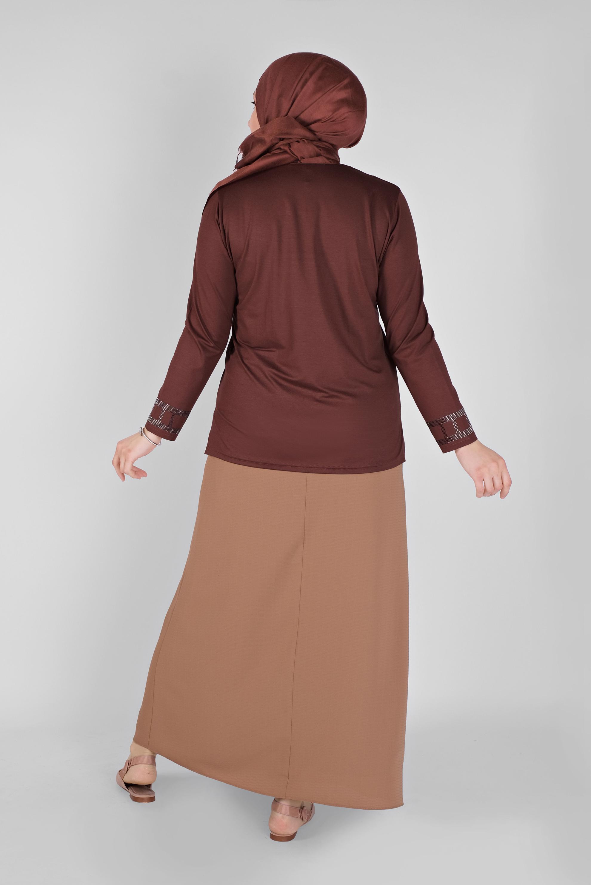 Tesettür giyim TURUNCU TAŞ İŞLEMELİ VİSKON BLUZ 20150 