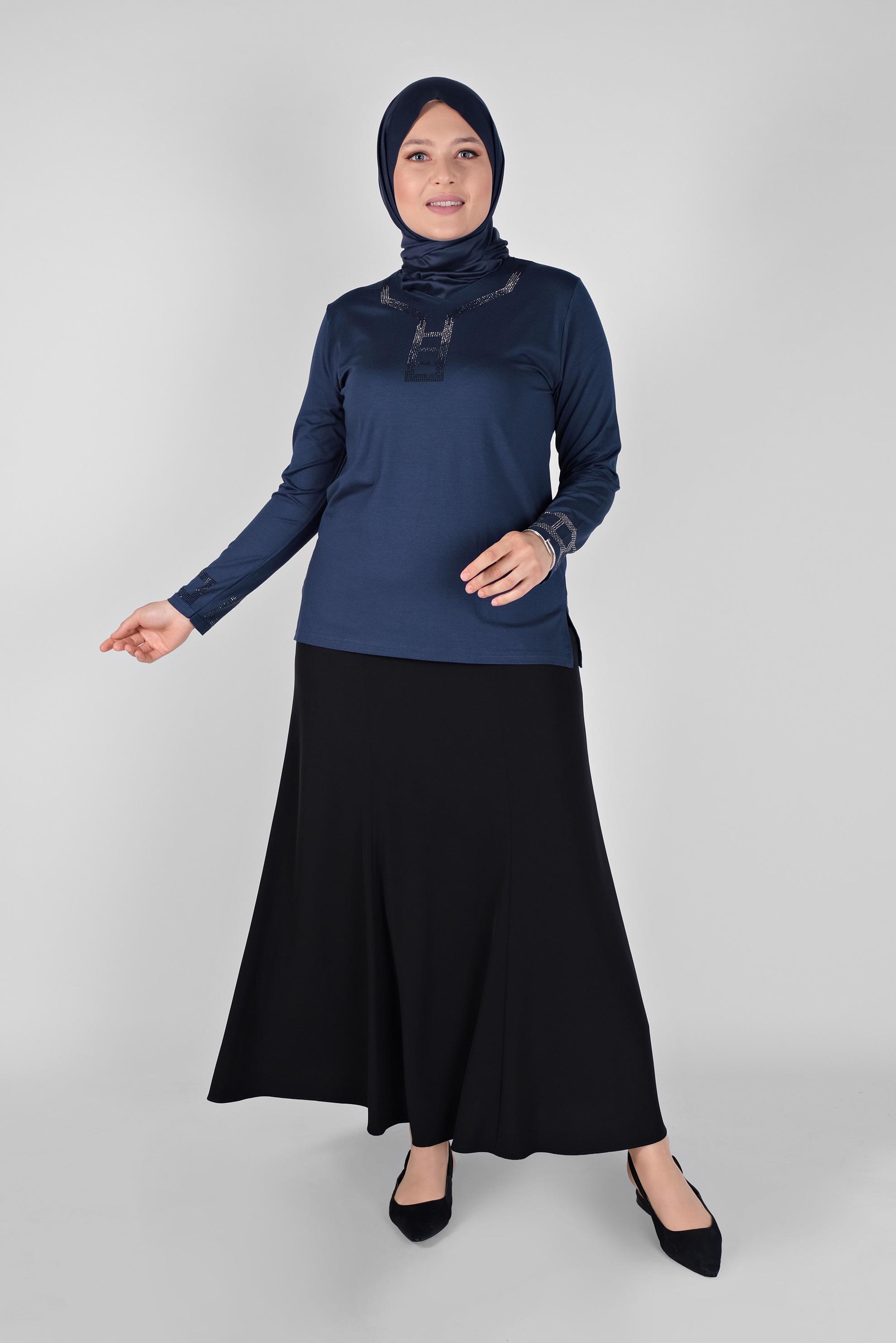 Tesettür giyim LACİVERT TAŞ İŞLEMELİ VİSKON BLUZ 20150 