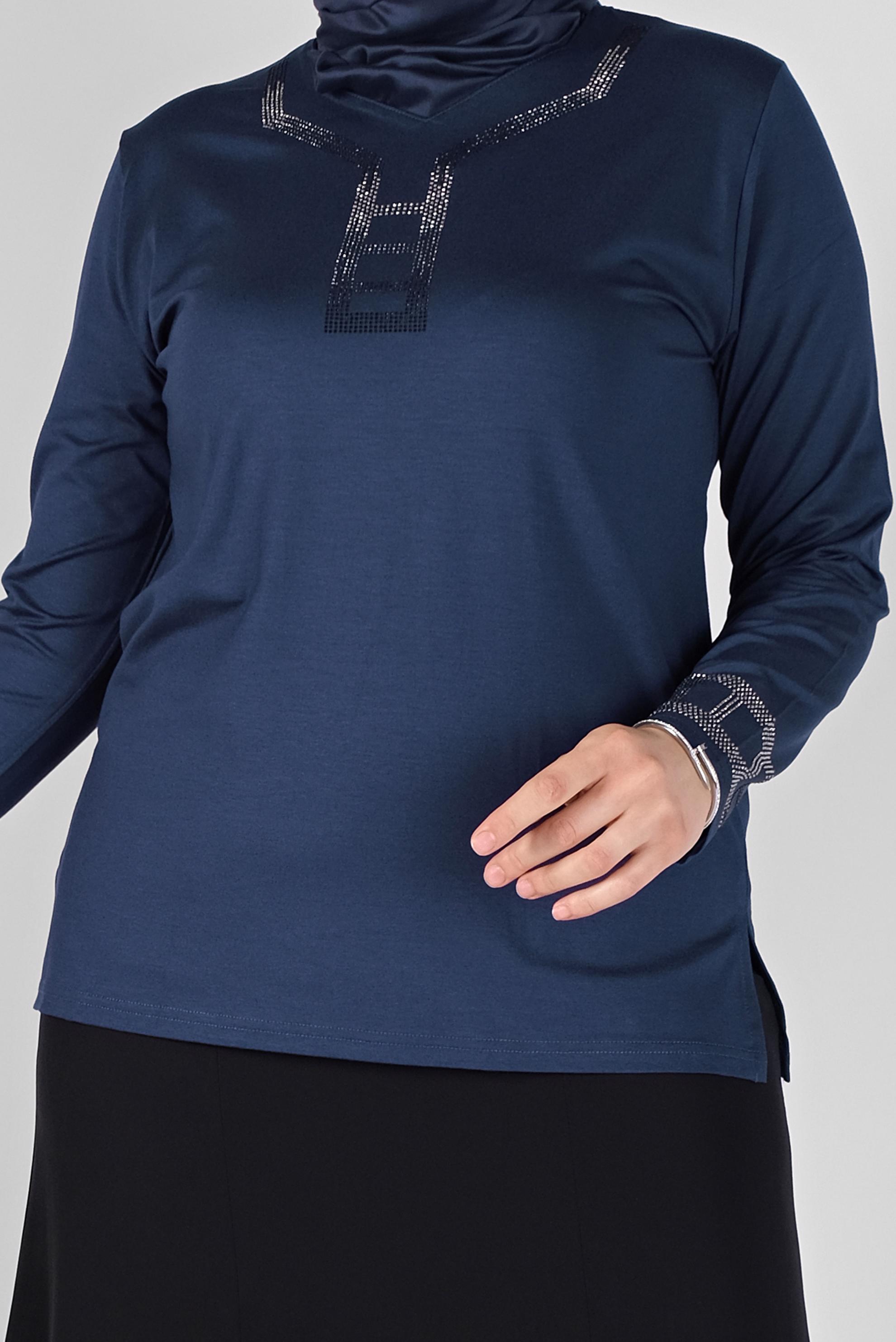 Tesettür giyim LACİVERT TAŞ İŞLEMELİ VİSKON BLUZ 20150 