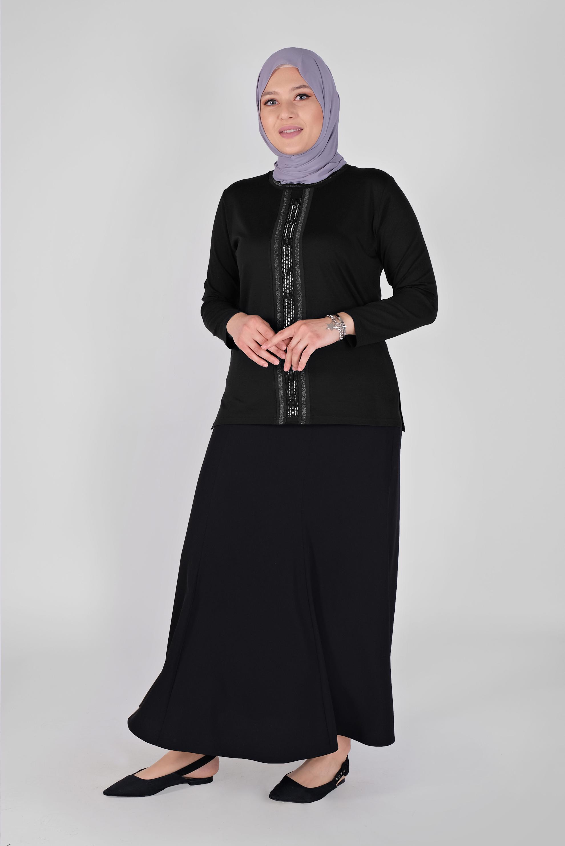Tesettür giyim SİYAH TAŞ BASKILI BLUZ  20153